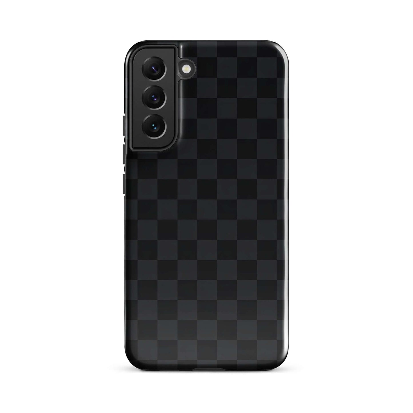 Phone Case for Samsung Galaxy with black and charcoal checkered design, sleek and modern, providing protection and style.