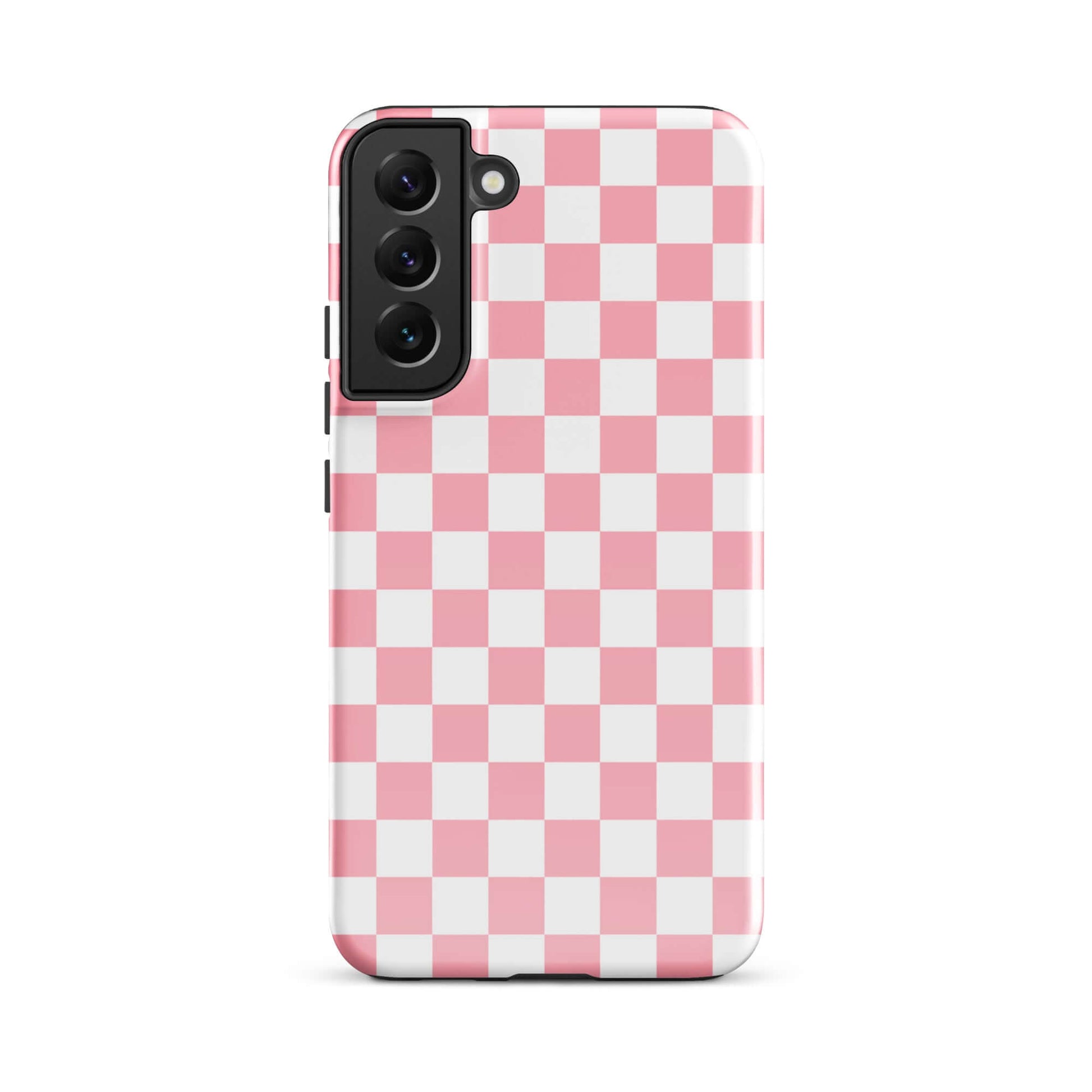 Phone Case for Samsung Galaxy with pink and white checkered pattern, playful design.