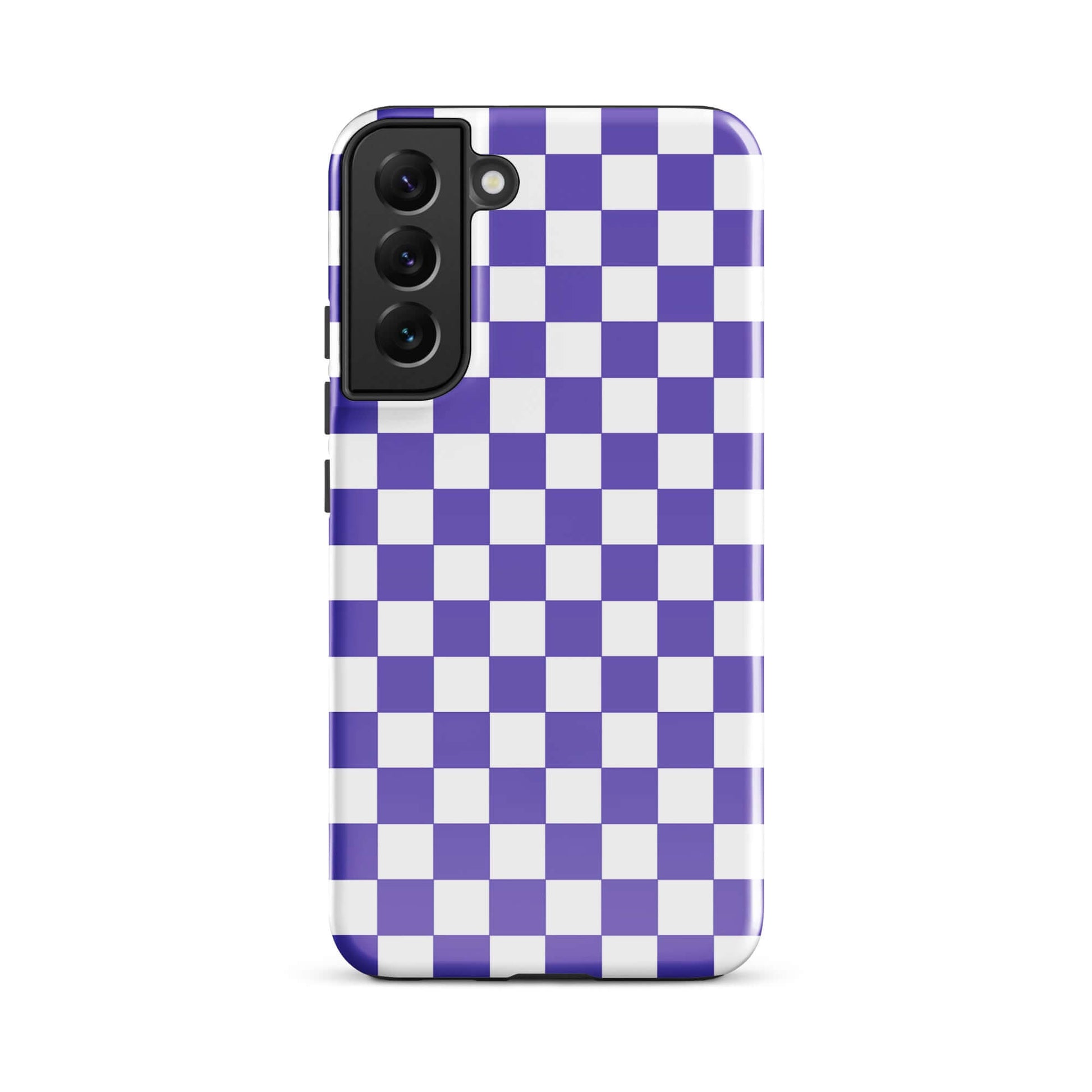 Phone Case for Samsung Galaxy featuring purple and white checkered pattern, adding style and personality to your device.
