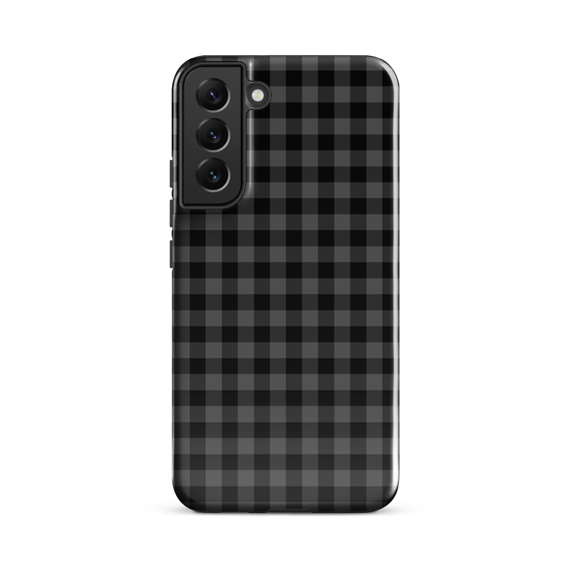 Phone Case with black-and-charcoal gingham pattern for Samsung Galaxy, combining style and protection in a chic accessory.