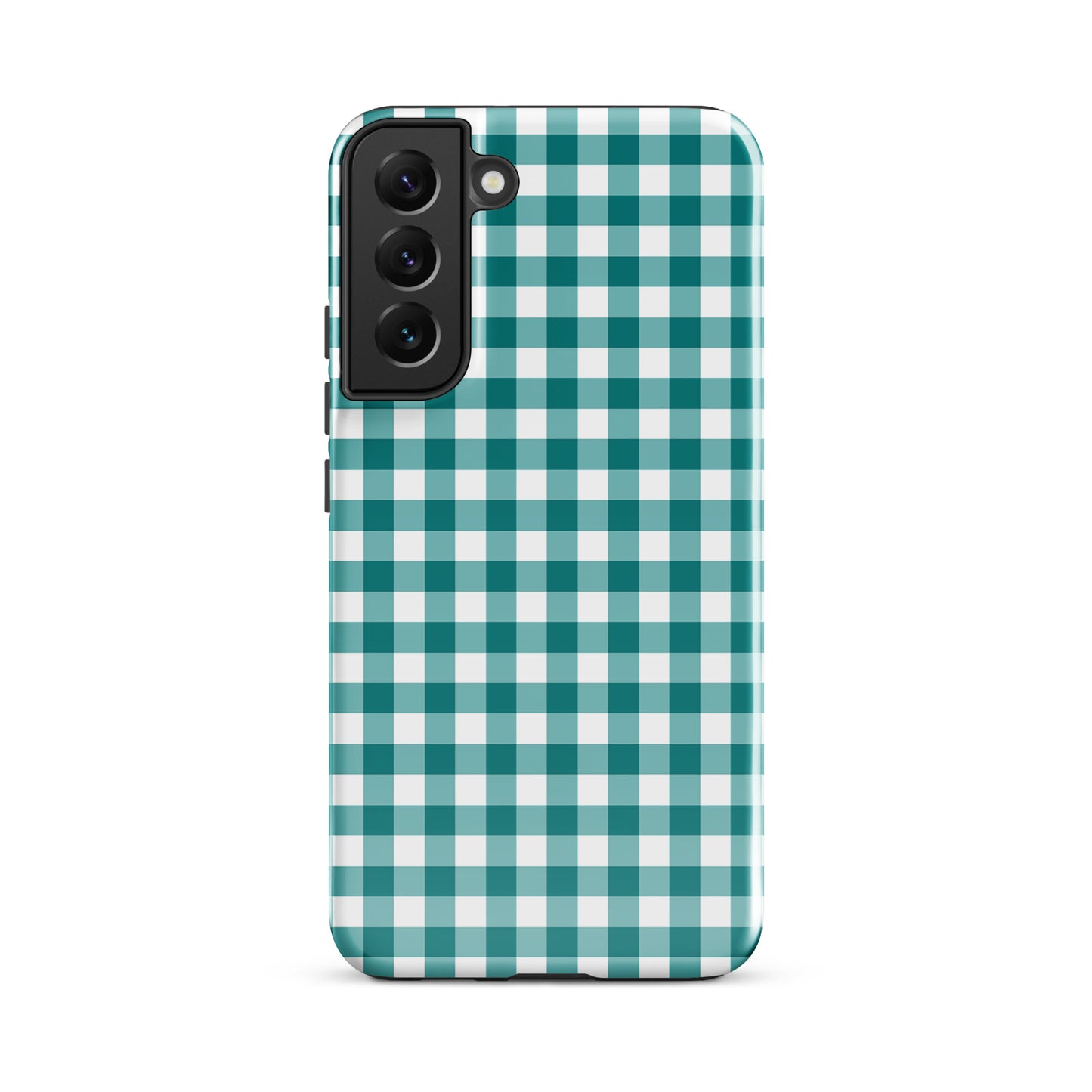Phone Case with teal and white gingham pattern for Samsung Galaxy, blending style and protection.