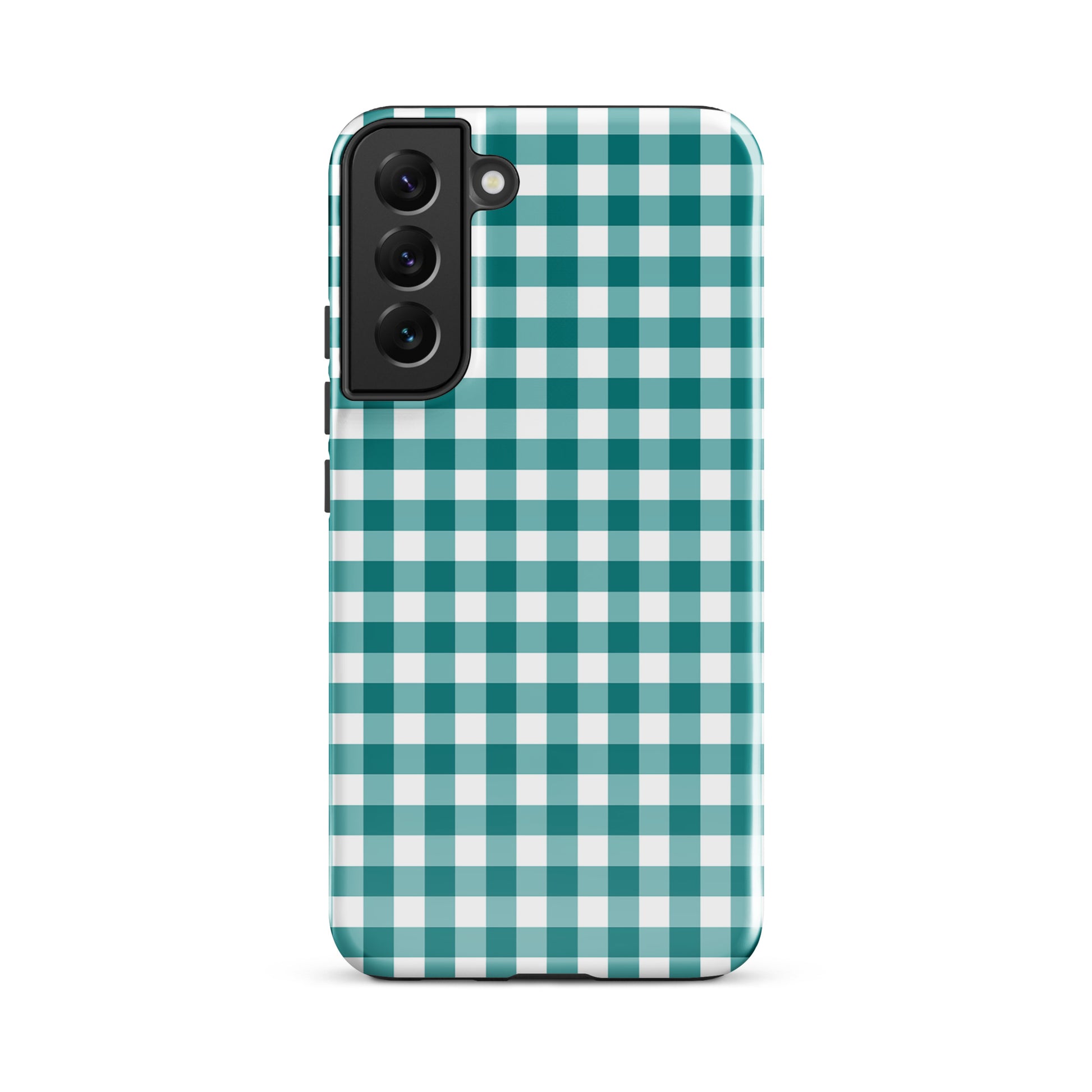 Phone Case with teal and white gingham pattern for Samsung Galaxy, blending style and protection.