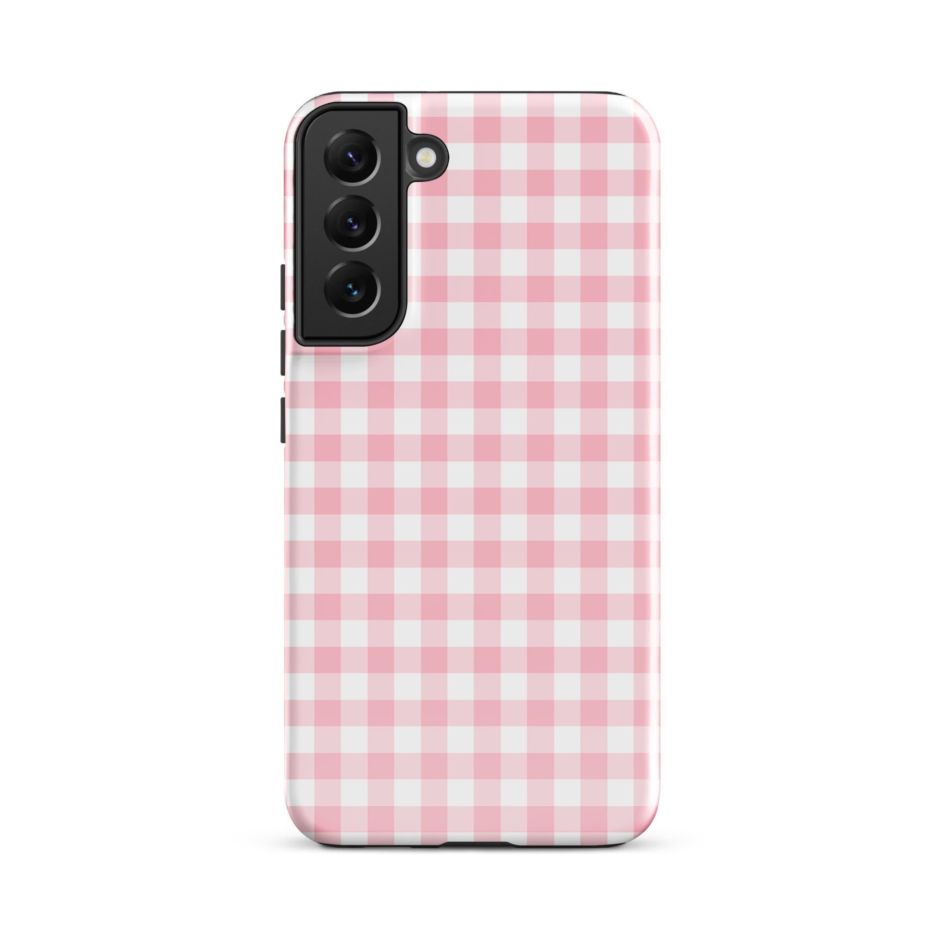 Phone Case for Samsung Galaxy in pink gingham pattern, chic and durable design offering style and protection.