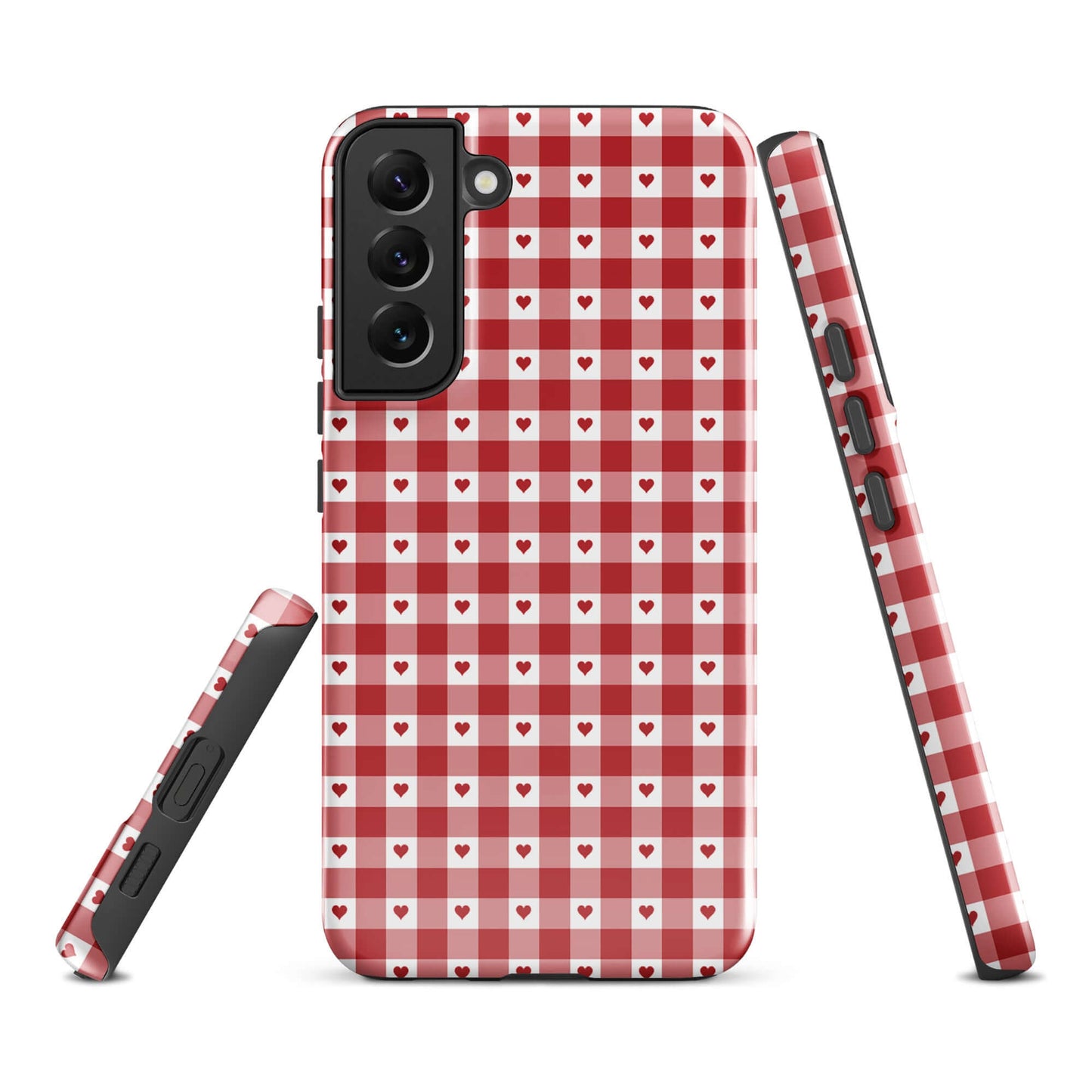 Phone Case for Samsung Galaxy with red and white gingham heart pattern design