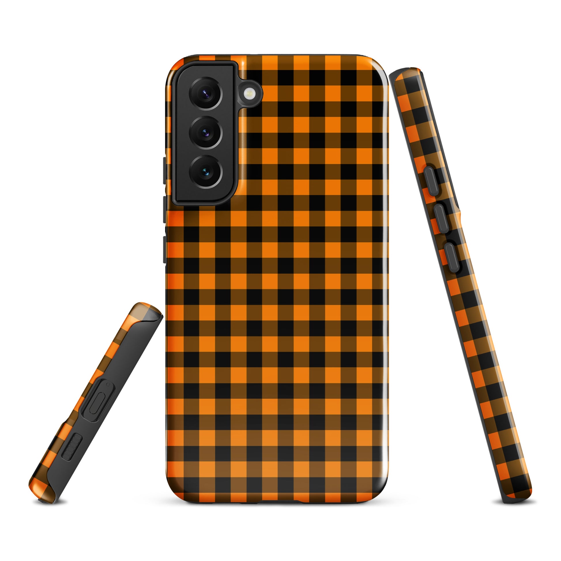 Black-and-orange gingham phone case for Samsung Galaxy with Autumn theme
