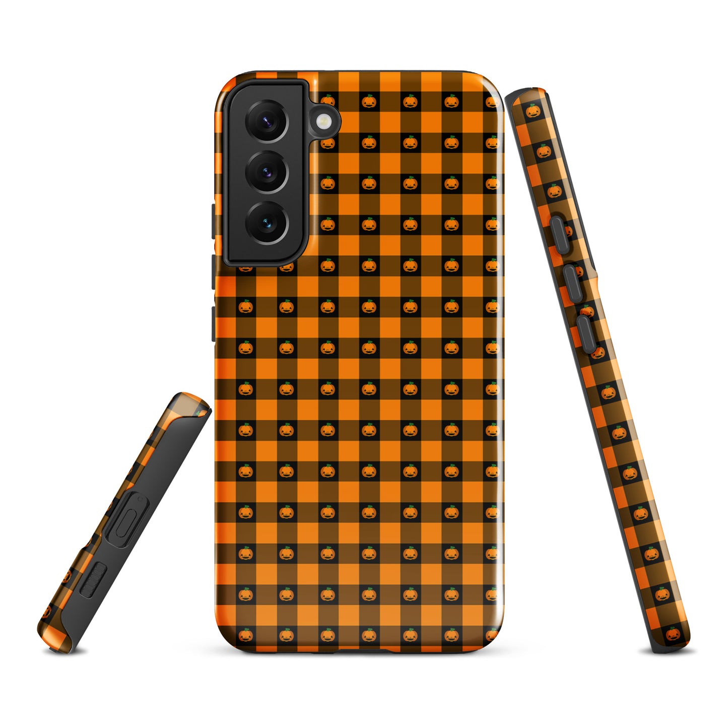 Halloween Phone Case for Samsung Galaxy with pumpkin gingham design