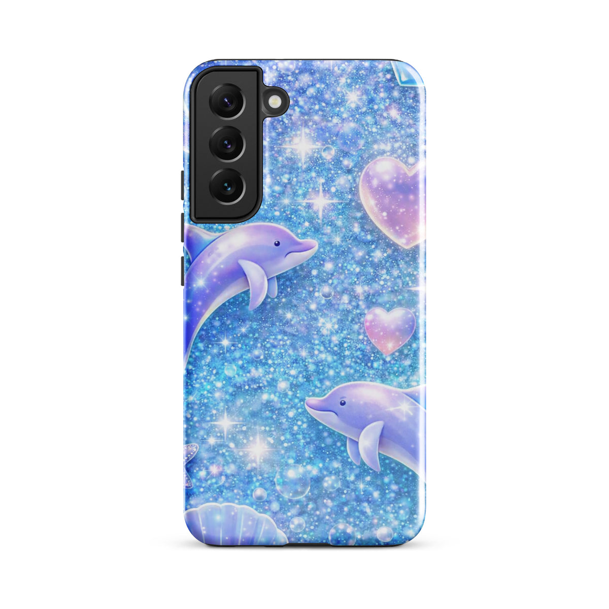 Phone Case for Samsung Galaxy with Ocean Glitter Dolphins design featuring shimmering glitter and playful dolphins.