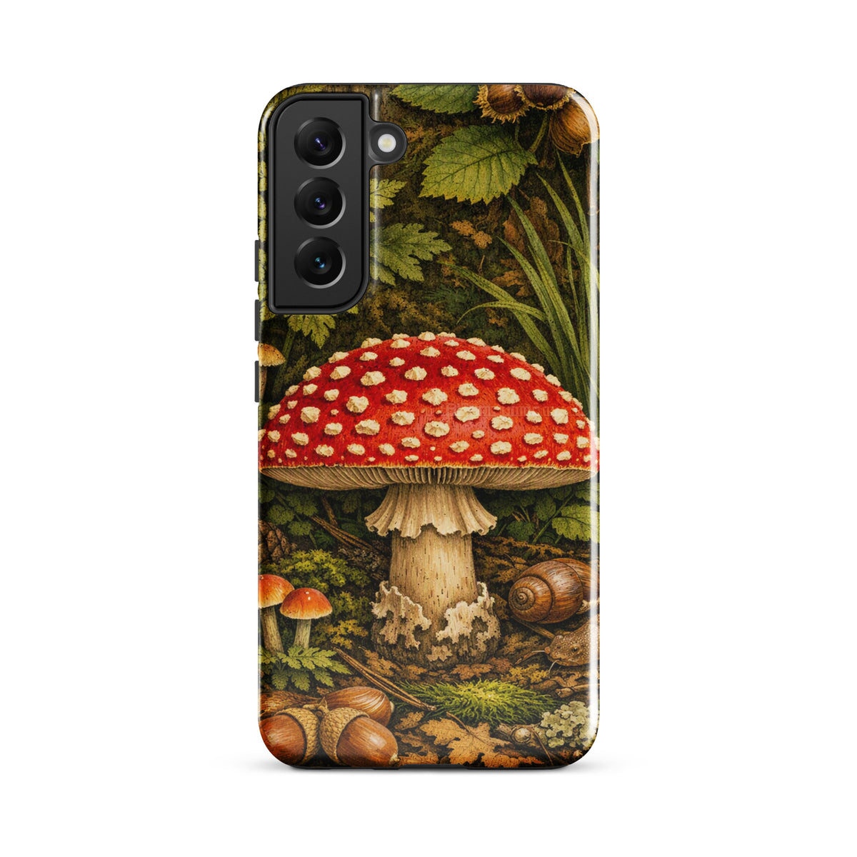 Phone Case for Samsung Galaxy with Amanita Muscaria mushroom design in a forest setting