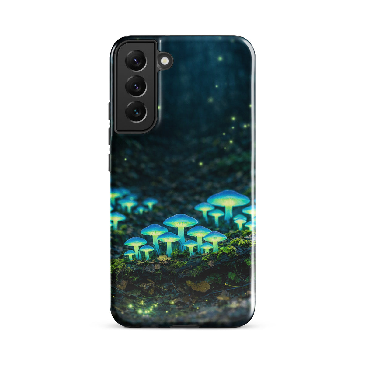 Phone Case for Samsung Galaxy with glowing forest mushrooms in a mystical woodland scene, featuring bioluminescent blue-green design.