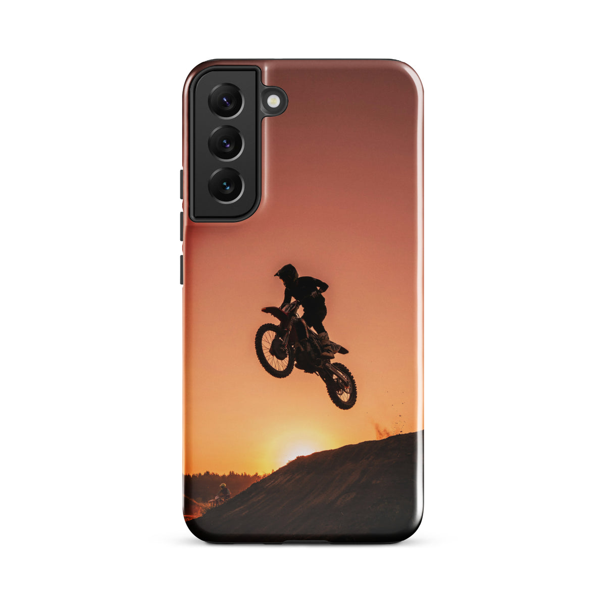 Phone Case for Samsung Galaxy with motocross sunset dirt bike design in copper and burnt orange shades
