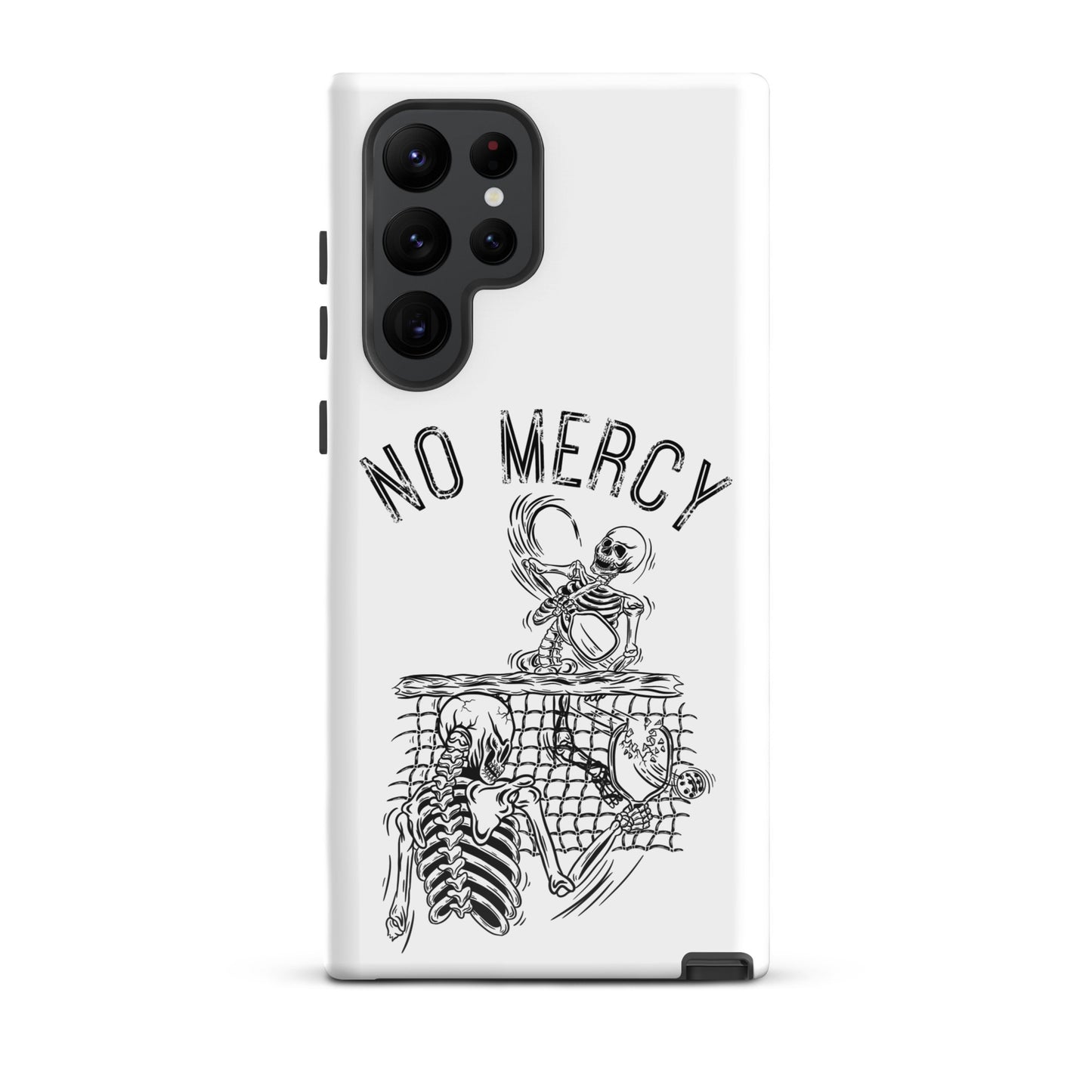 Pickleball Samsung Galaxy Case design featuring 'No Mercy' and skeleton graphics for aggressive players.
