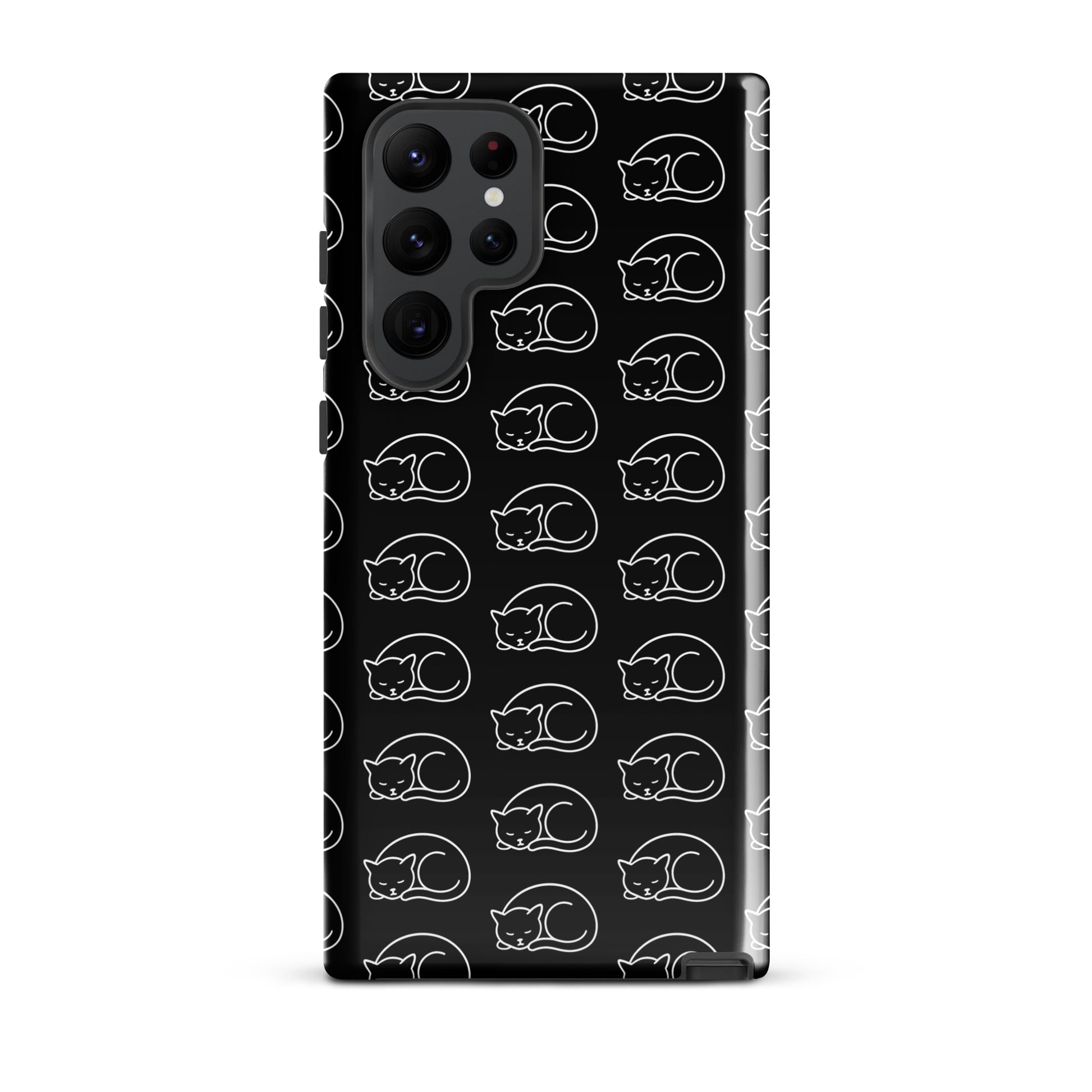 Phone Case for Samsung Galaxy featuring curled-up cat pattern in black and white, ideal for feline fans.