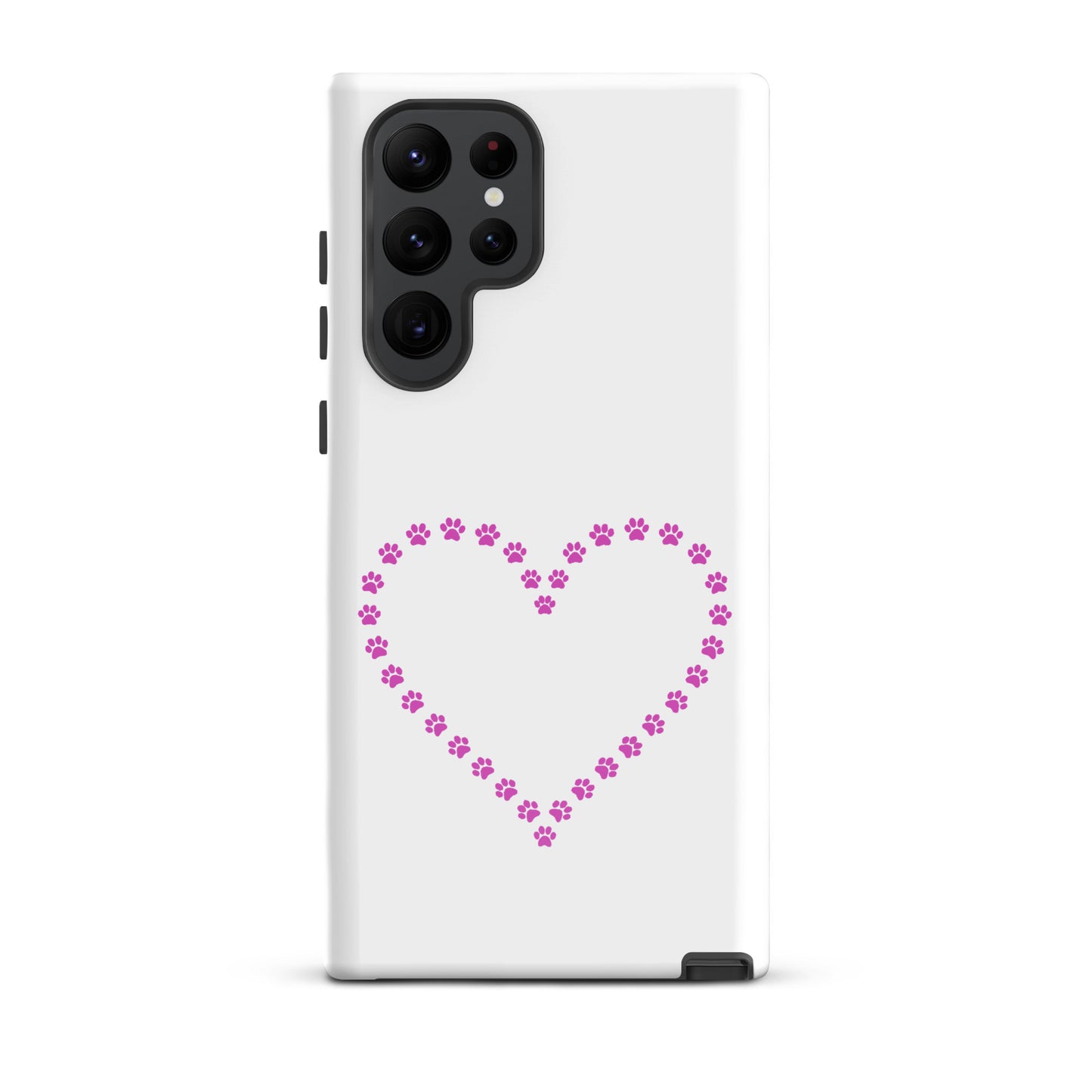 Phone Case for Samsung Galaxy featuring a pink paw print heart design for pet lovers.