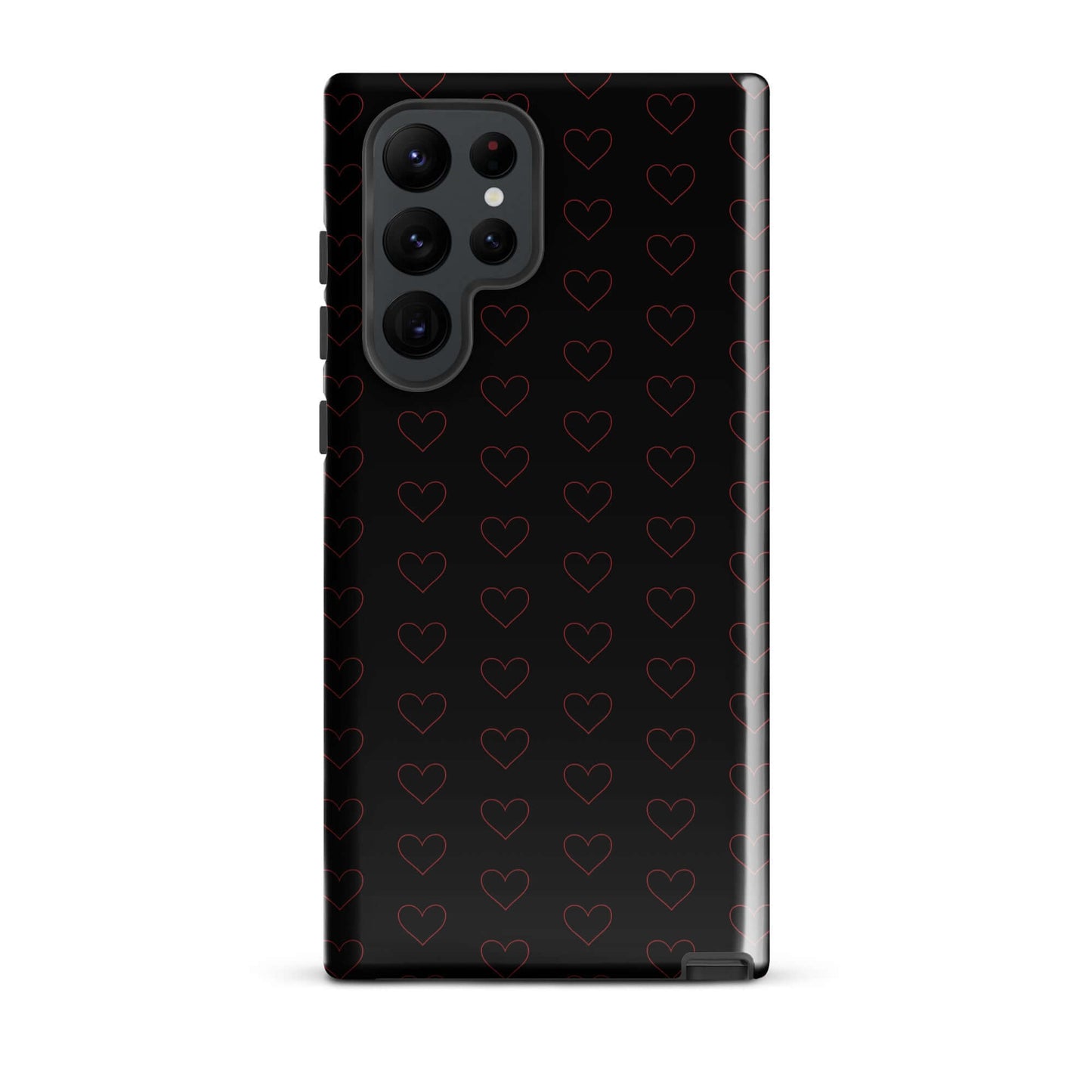 Phone Case for Samsung Galaxy featuring a stylish crimson heart pattern on a sleek black background.