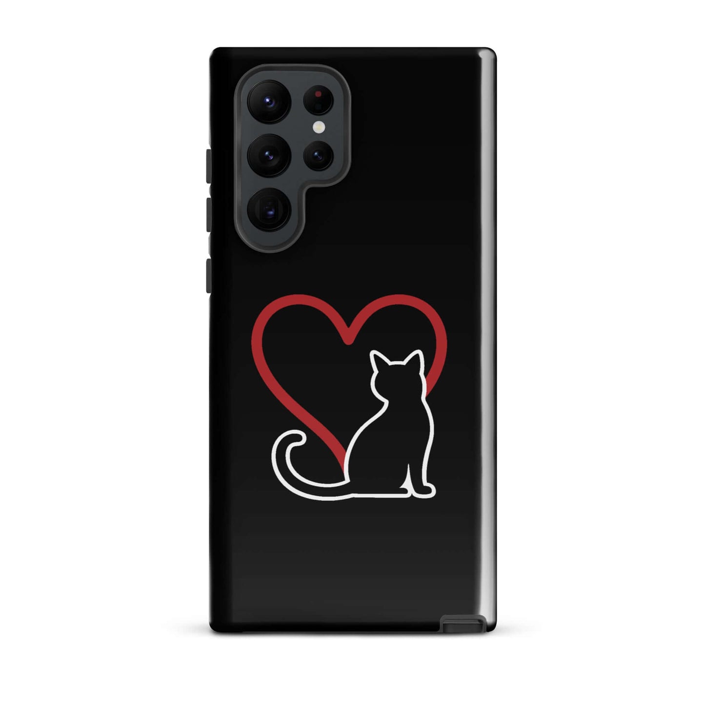 Phone Case for Samsung Galaxy with minimalist white cat and red heart design, perfect for cat lovers.