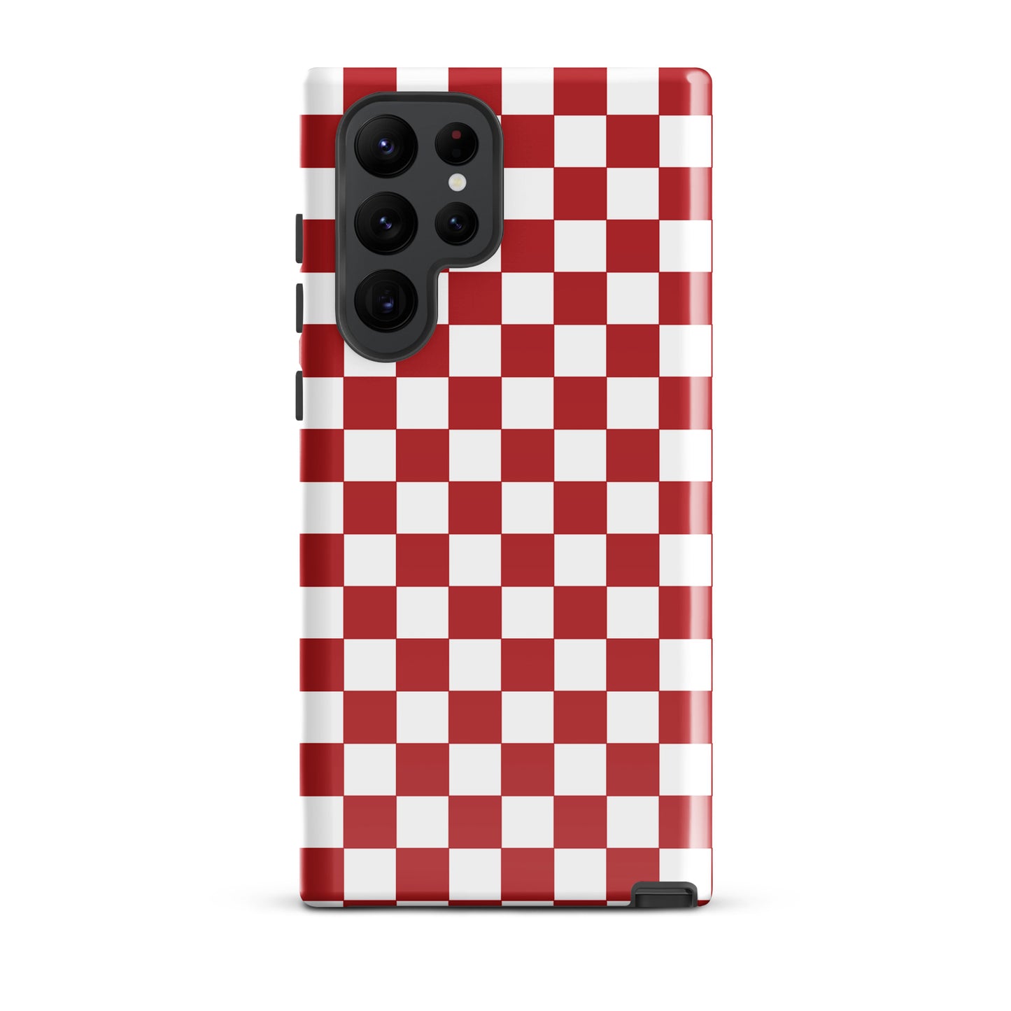Crimson Red Checkered Phone Case for Samsung Galaxy with bold pattern for fun and stylish look.