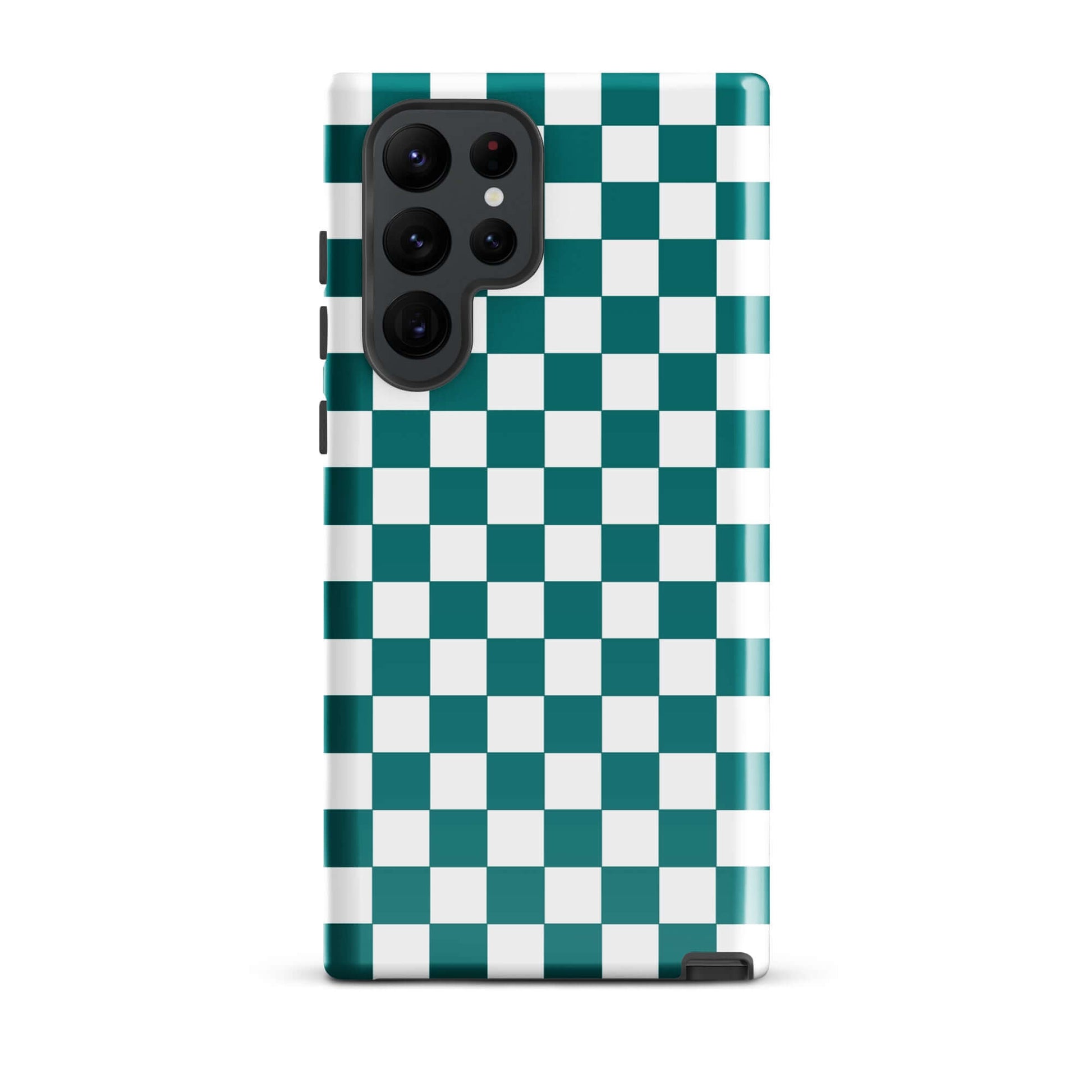 Phone Case for Samsung Galaxy with teal and white checkered design, adding style and personality.