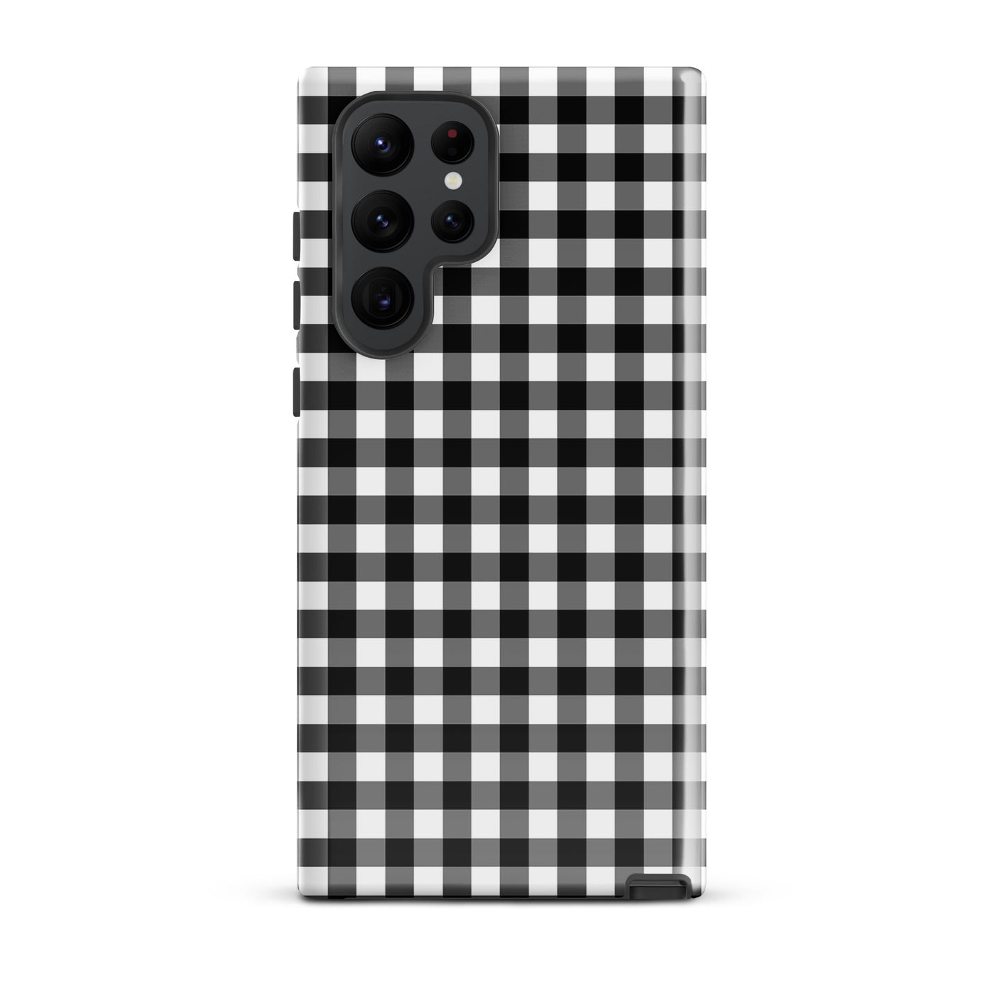 Phone Case for Samsung Galaxy with black and white gingham pattern, combining style and protection.
