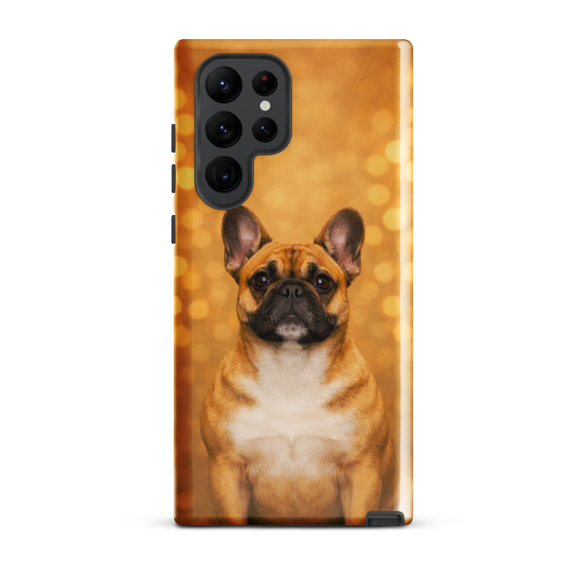 Phone Case for Samsung Galaxy with French Bulldog portrait on golden bokeh background