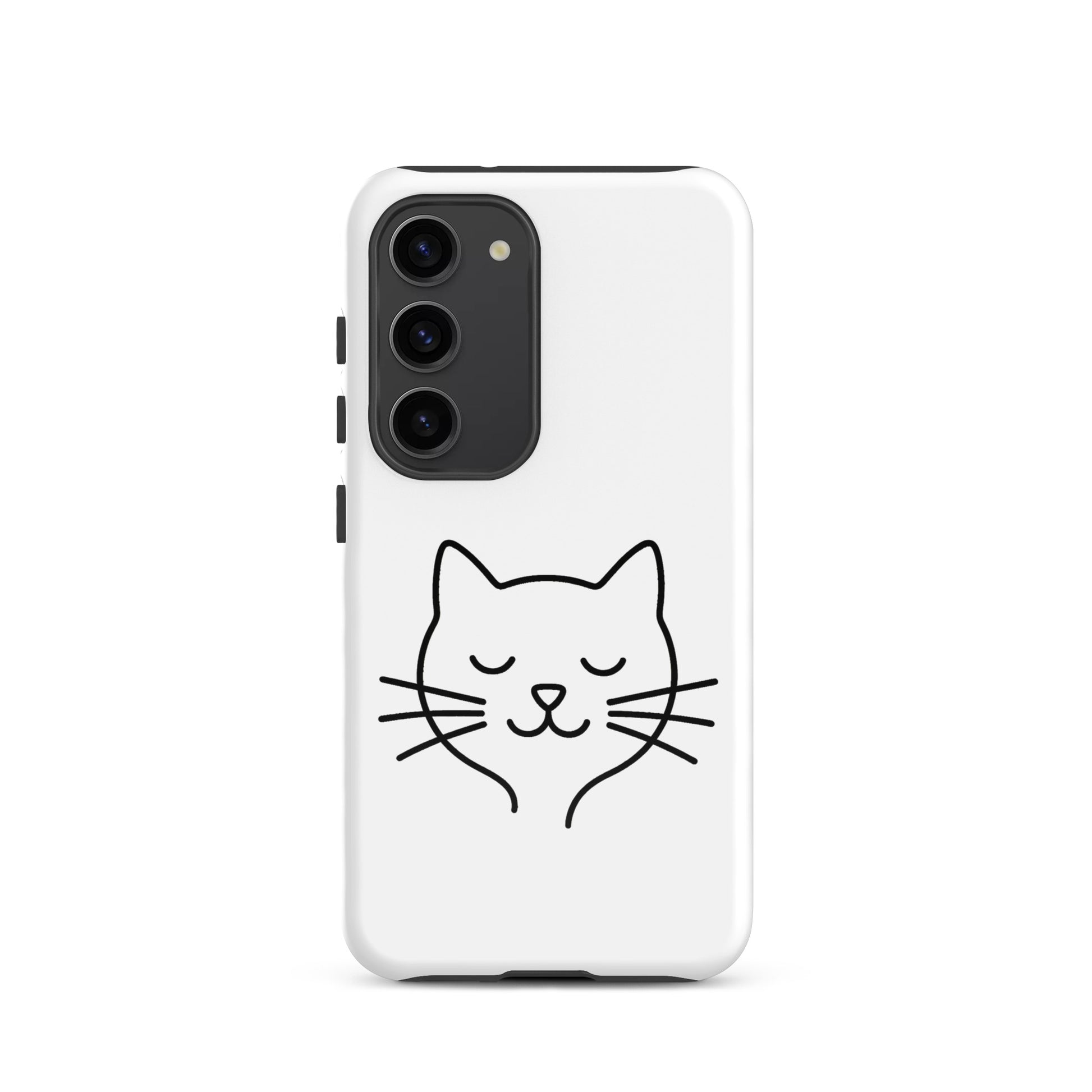 Phone Case for Samsung Galaxy featuring cute minimalist cat line art design on a white background.