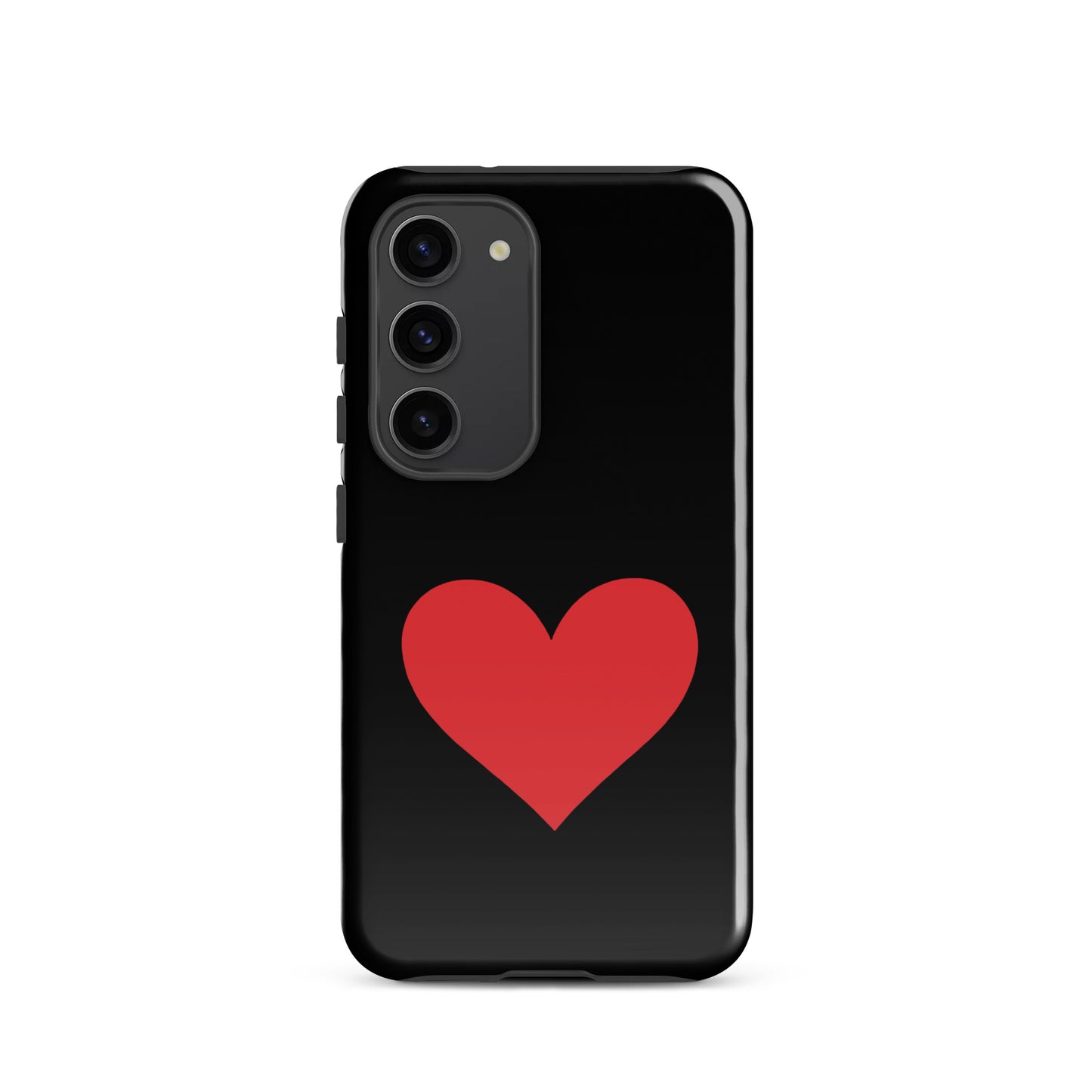 Phone Case for Samsung Galaxy with a vibrant red heart design on a black background