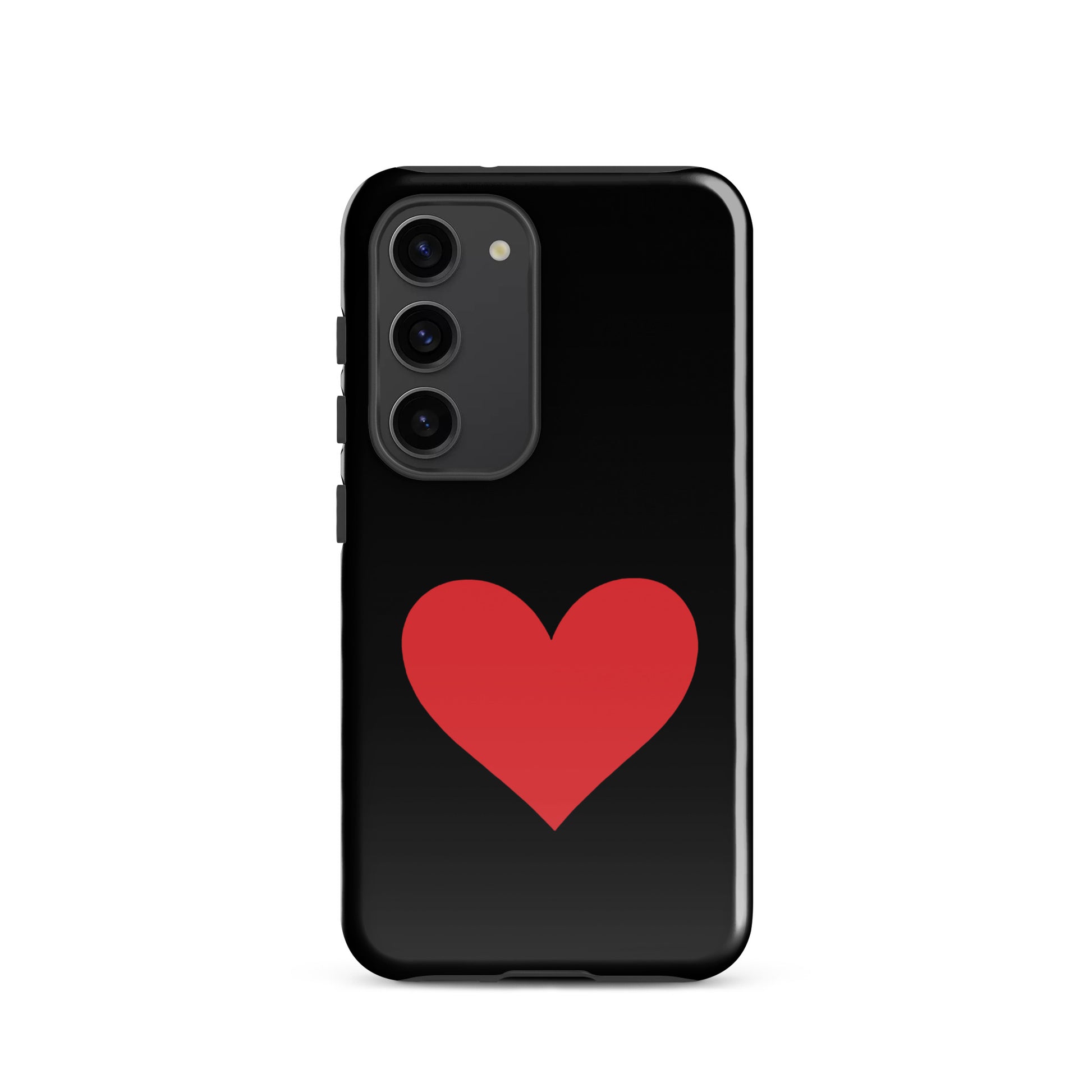 Phone Case for Samsung Galaxy with a vibrant red heart design on a black background
