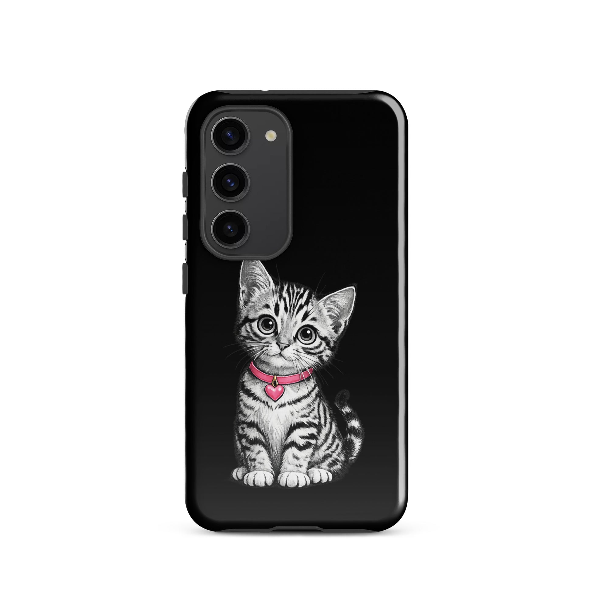 Phone Case for Samsung Galaxy with kitten and pink heart charm design