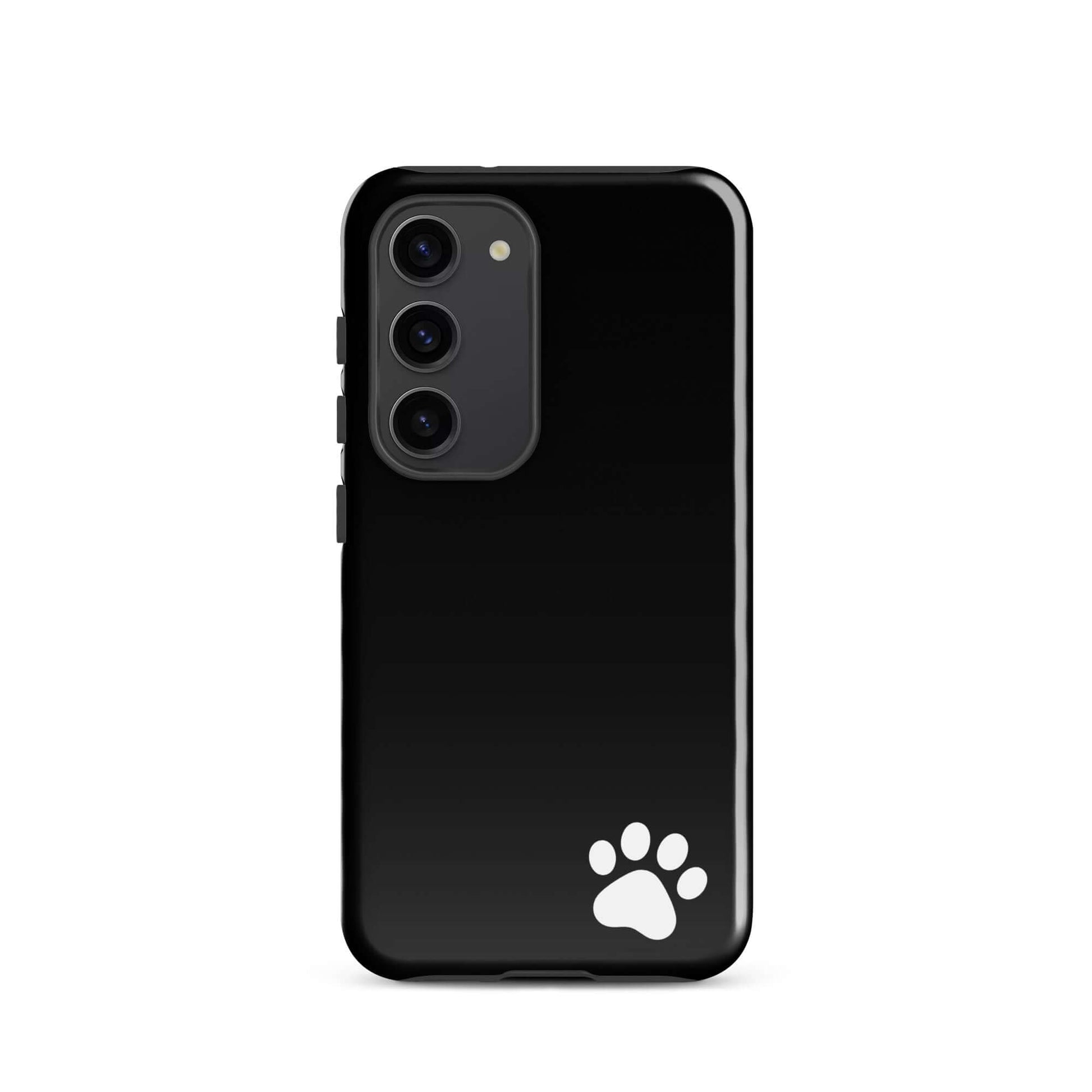 Phone Case for Samsung Galaxy with black minimalist design and white paw print on lower corner