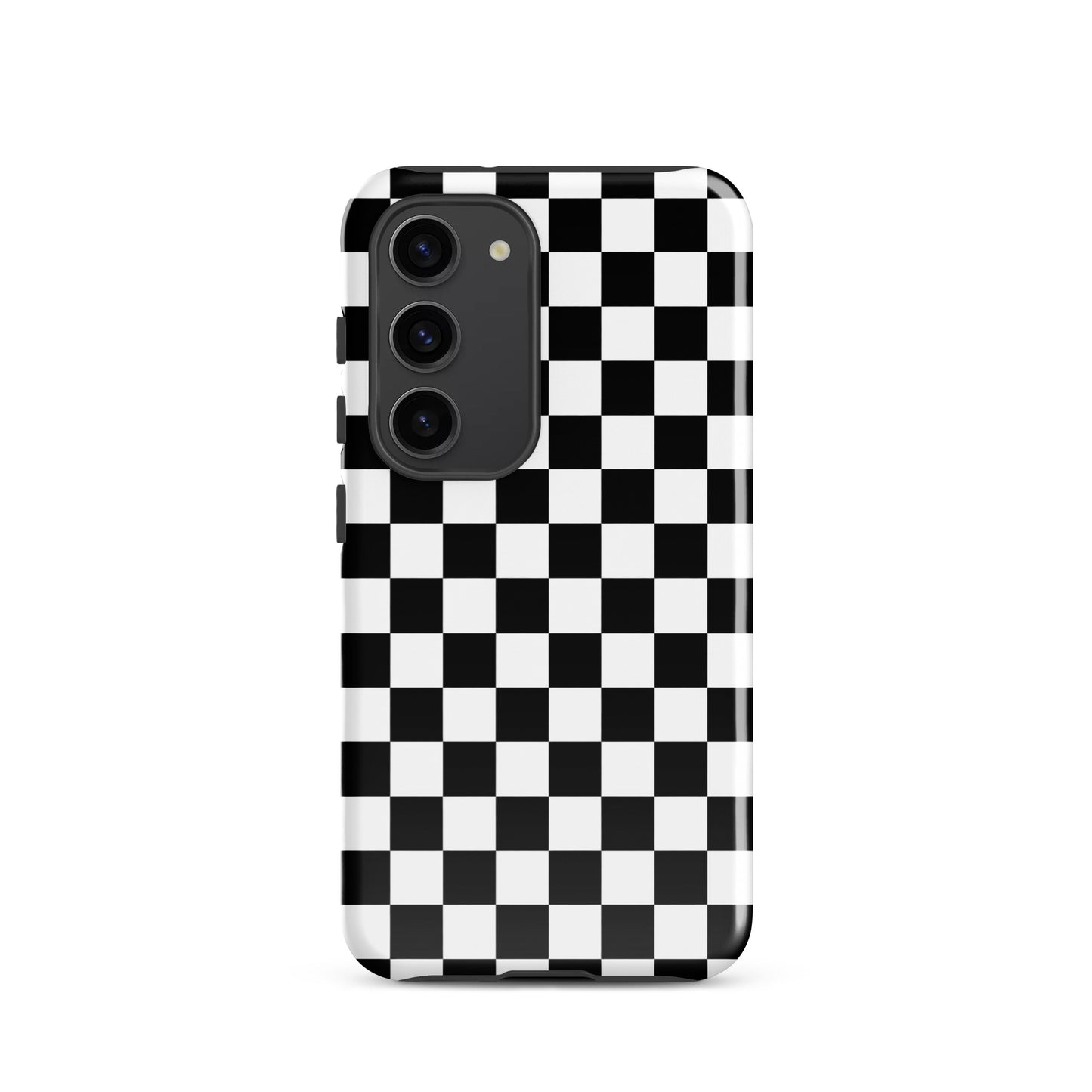 Phone Case for Samsung Galaxy with bold black and white checkered pattern, offering stylish protection and a playful racing vibe.