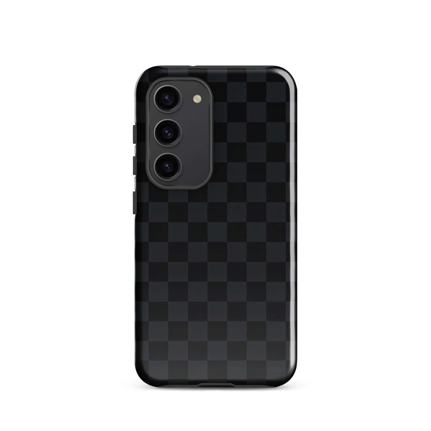 Phone Case for Samsung Galaxy with black and charcoal checkered design, offering stylish protection.