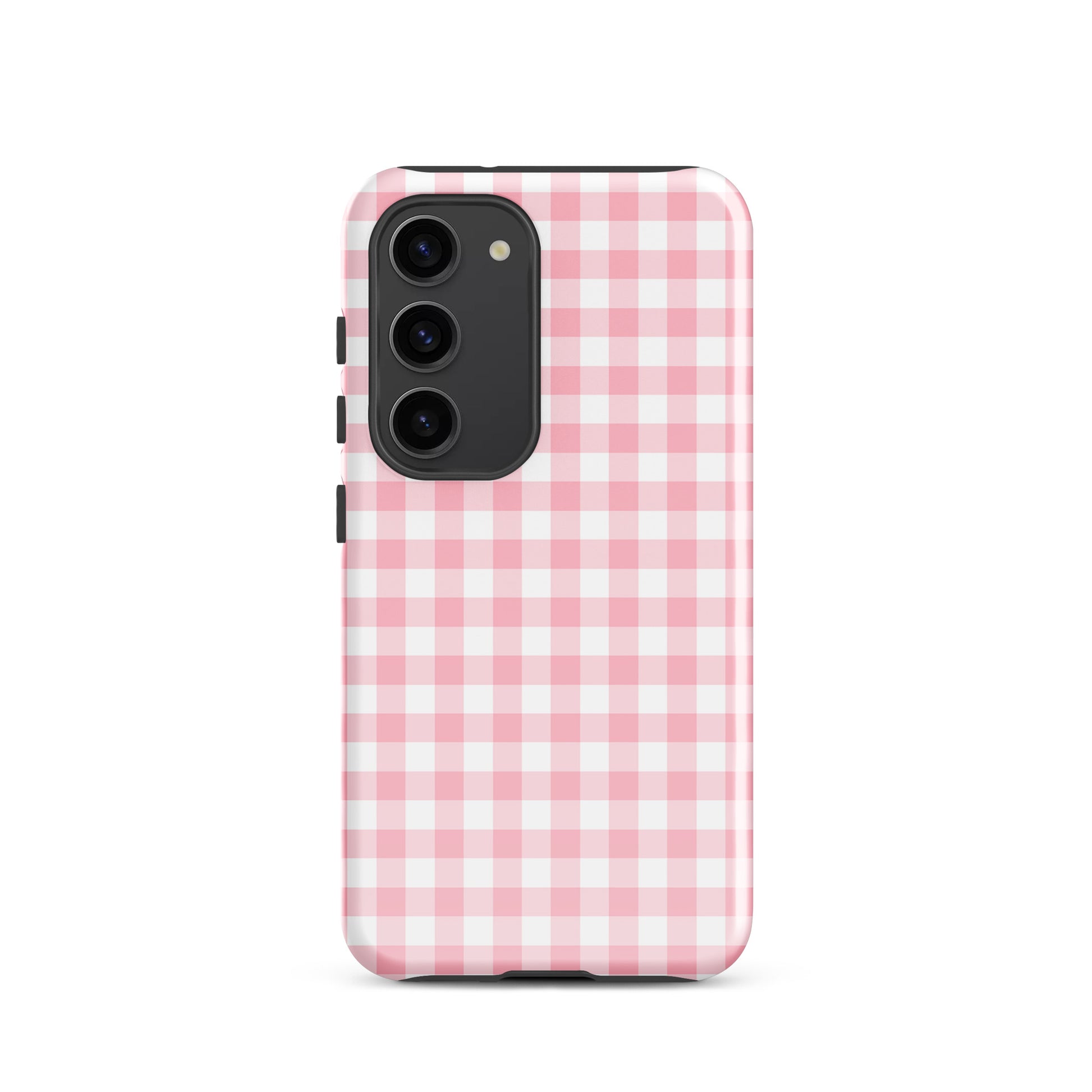 Phone Case for Samsung Galaxy in pink-and-white gingham pattern, combining style and protection with a chic design.
