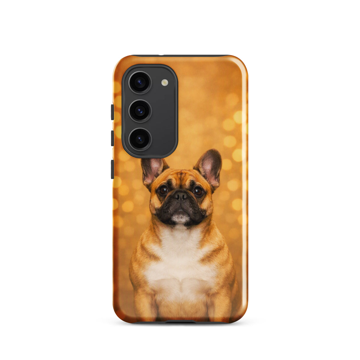 Phone Case featuring French Bulldog portrait with golden bokeh background for Samsung Galaxy