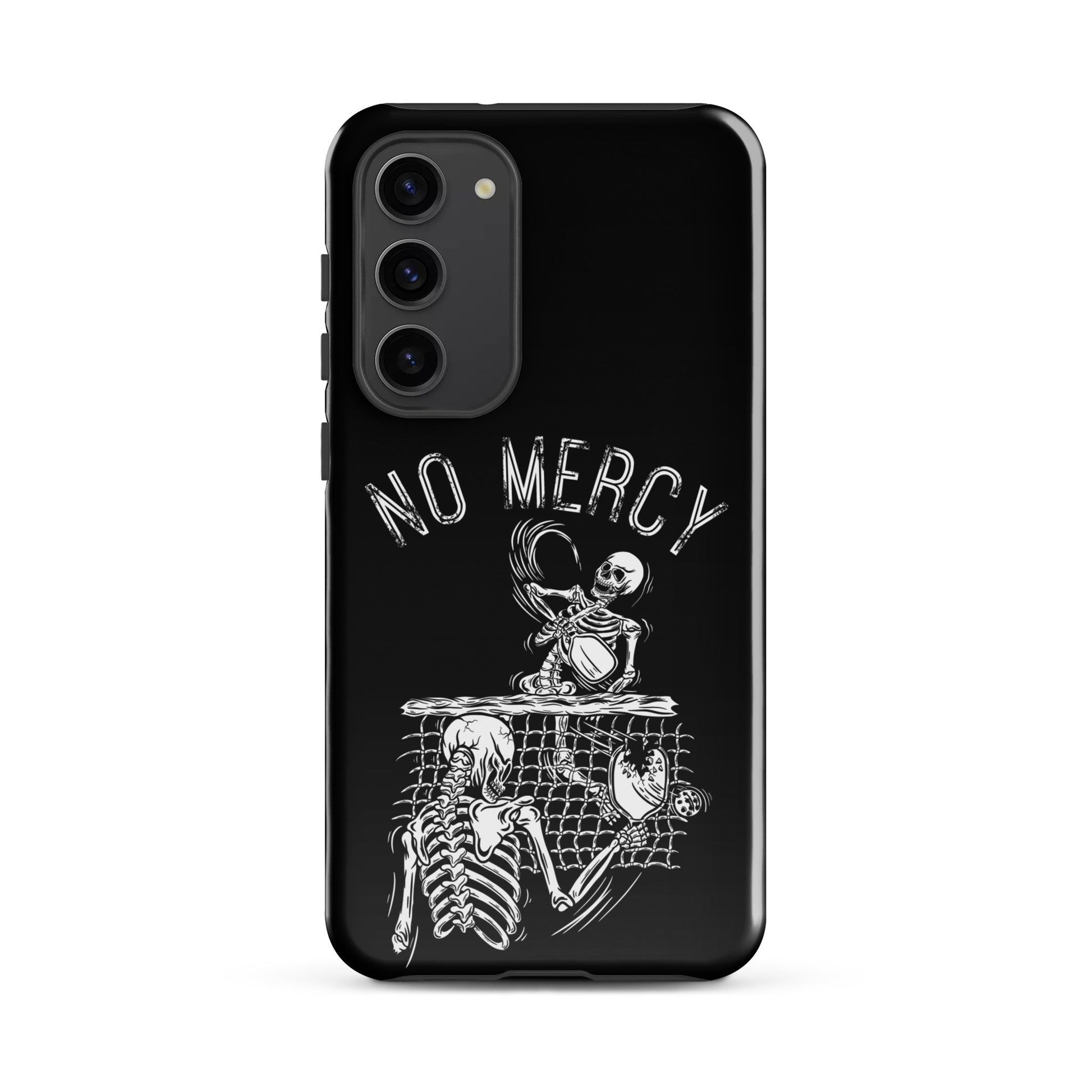 Pickleball Samsung Galaxy case featuring "No Mercy" design, perfect for aggressive players.