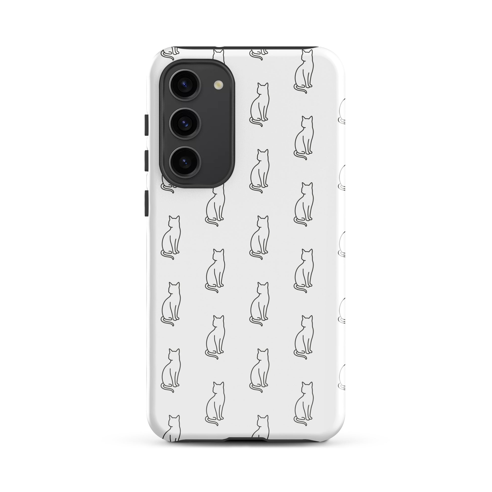 Phone Case for Samsung Galaxy featuring a minimalist sitting cat pattern, perfect for feline fans.