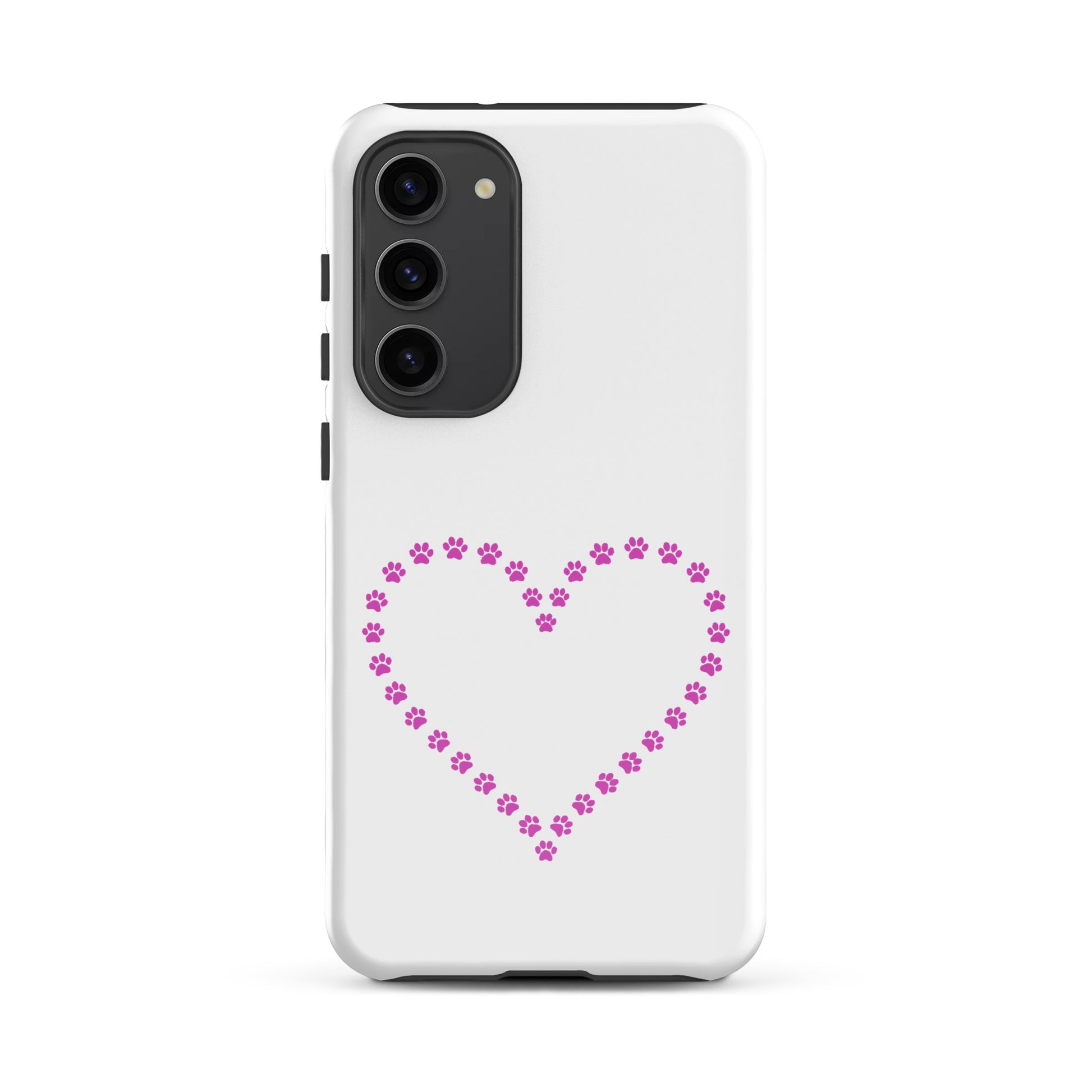 Phone Case for Samsung Galaxy featuring a heart made of pink paw prints, perfect for pet lovers.