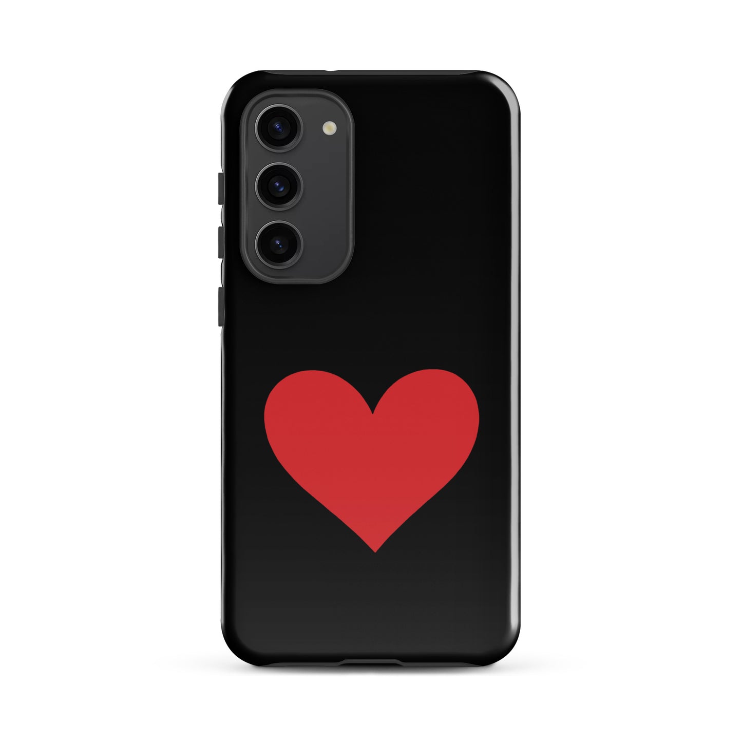 Phone Case for Samsung Galaxy featuring a vibrant red heart design on a sleek black background.