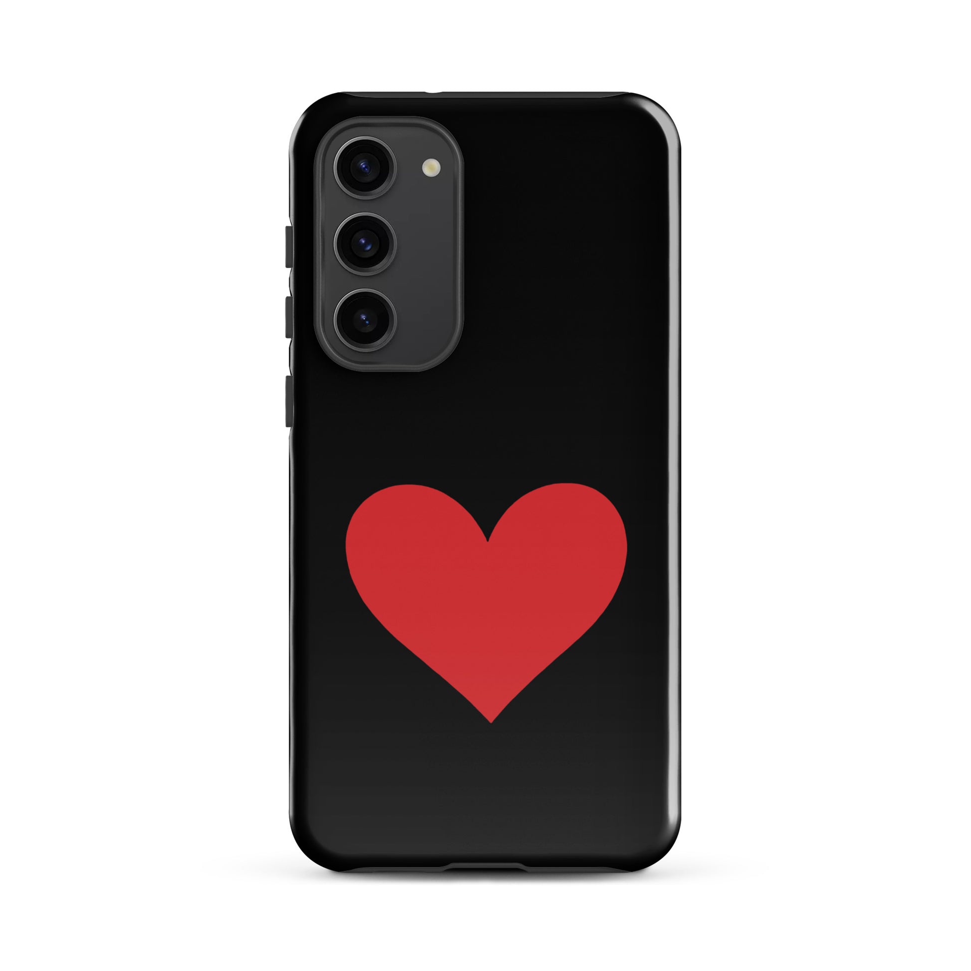 Phone Case for Samsung Galaxy featuring a vibrant red heart design on a sleek black background.