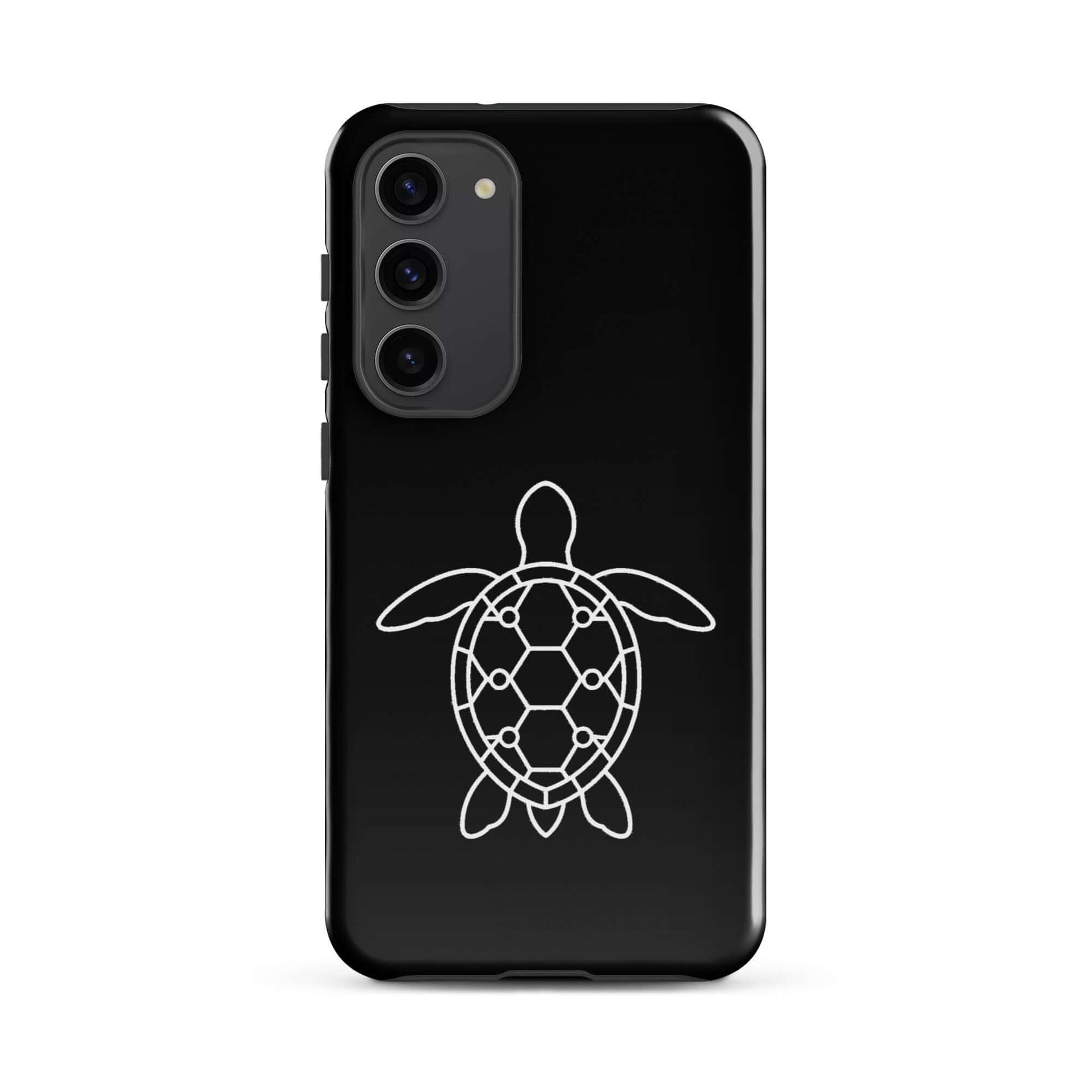 Phone case for Samsung Galaxy featuring a minimalist sea turtle silhouette with a geometric shell design.