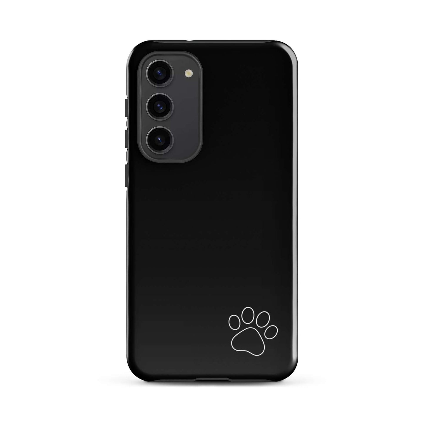Phone Case for Samsung Galaxy with white paw print on black, sleek design, minimalist style suitable for animal lovers.