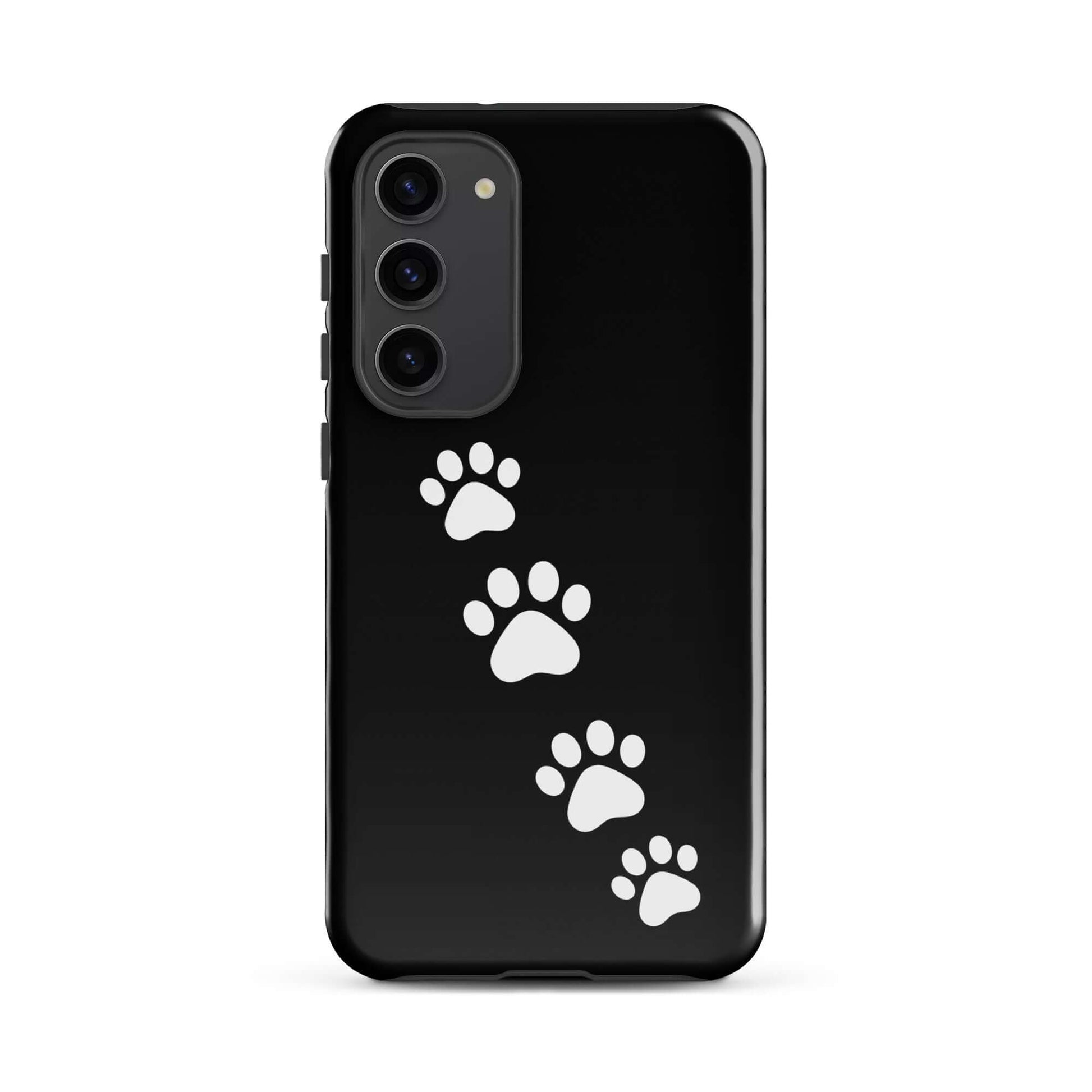 Phone case for Samsung Galaxy with paw-print trail design for pet lovers.