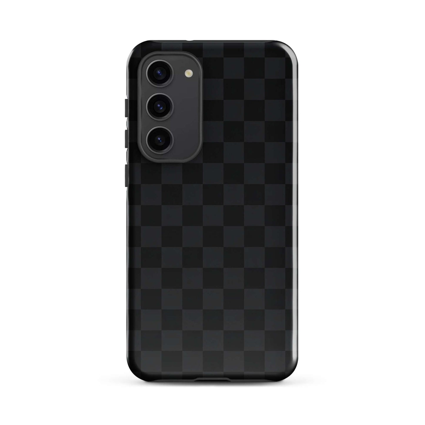 Phone Case for Samsung Galaxy with black and charcoal checkered design, offering sleek and modern protection.