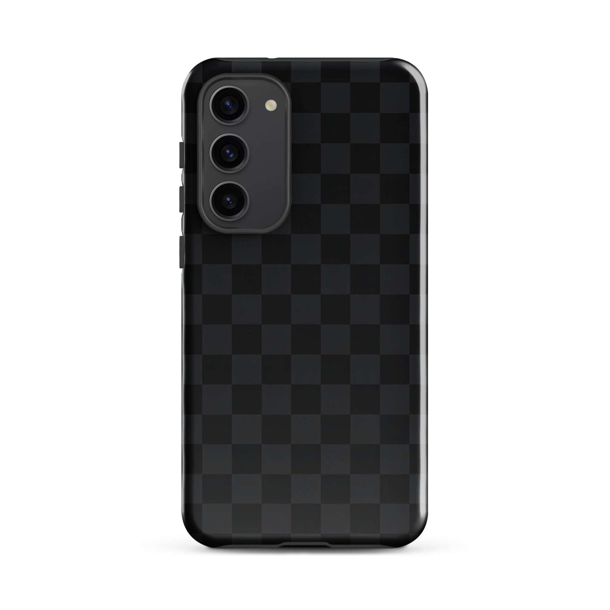 Phone Case for Samsung Galaxy with black and charcoal checkered design, offering sleek and modern protection.
