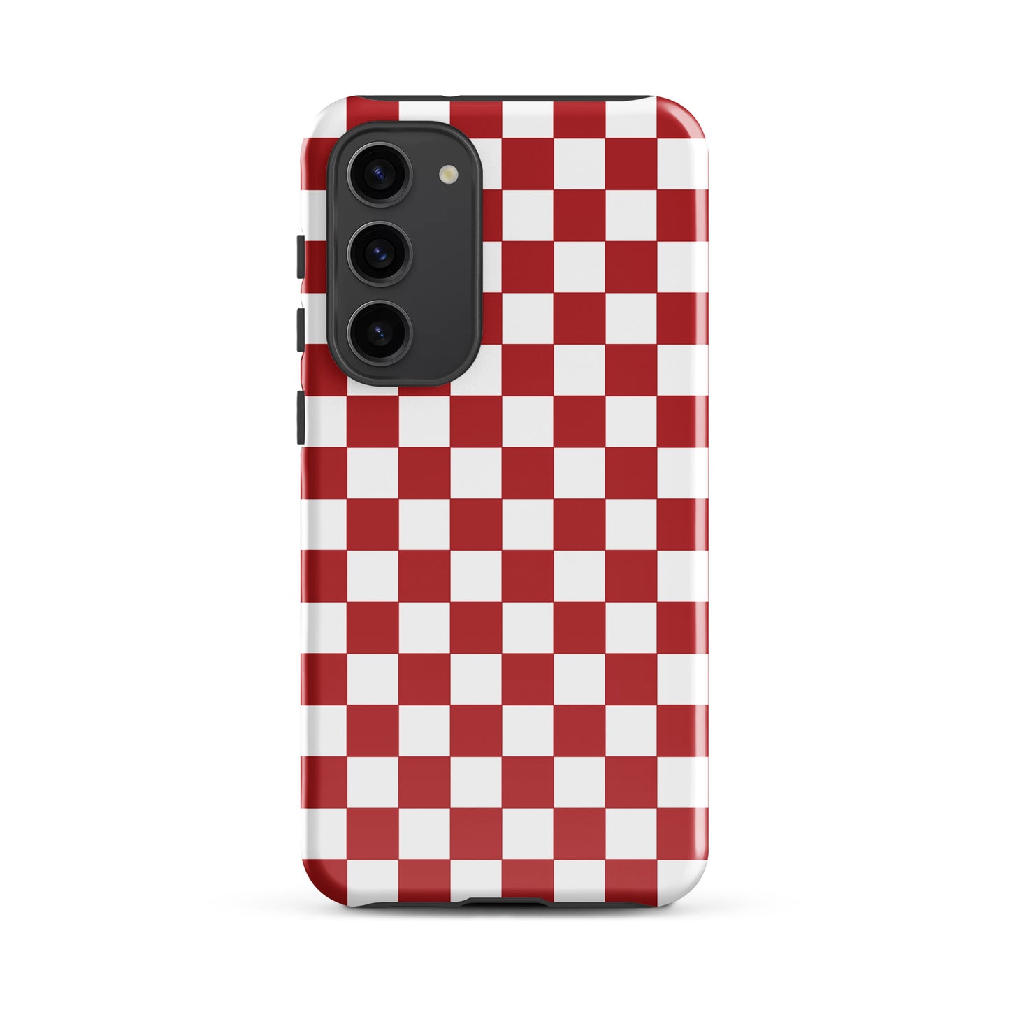 Phone Case for Samsung Galaxy in crimson red checkered design with bold pattern for a trendy and stylish look.