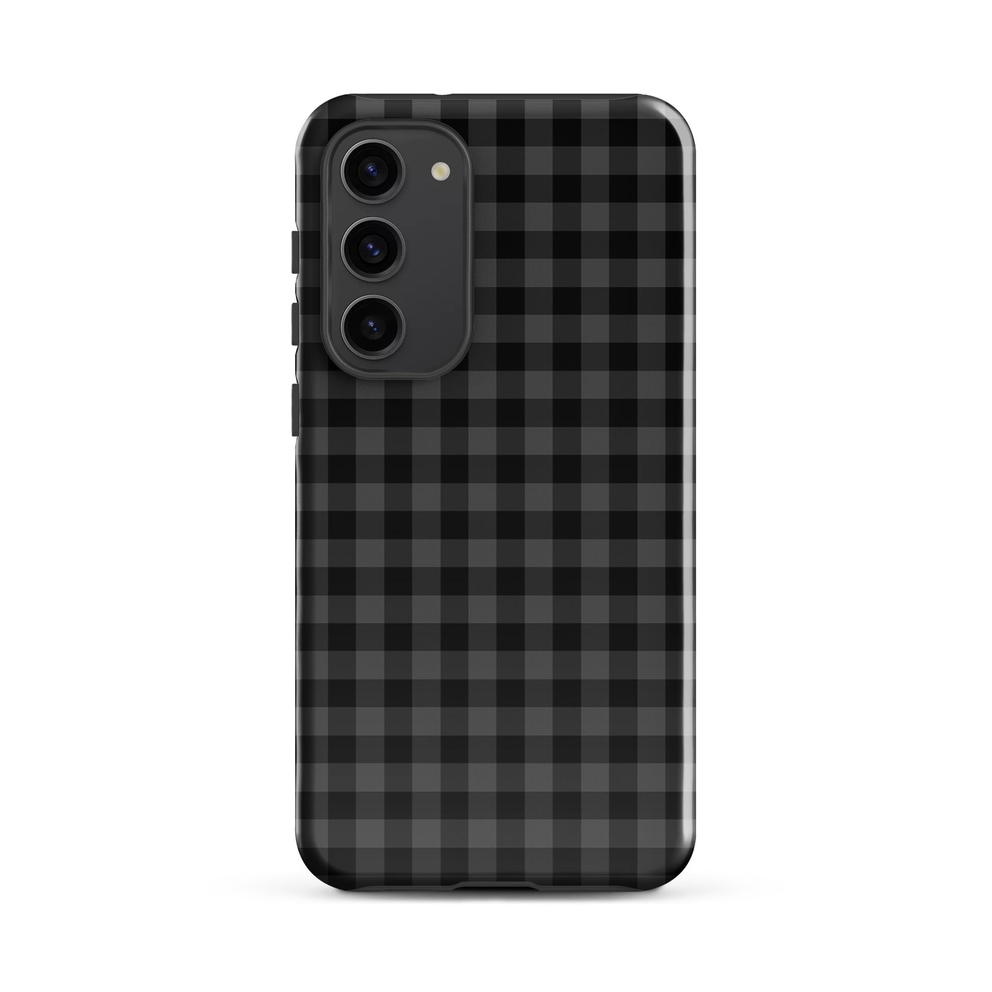Phone Case for Samsung Galaxy in black-and-charcoal gingham pattern, combining style and protection, modern and durable design.