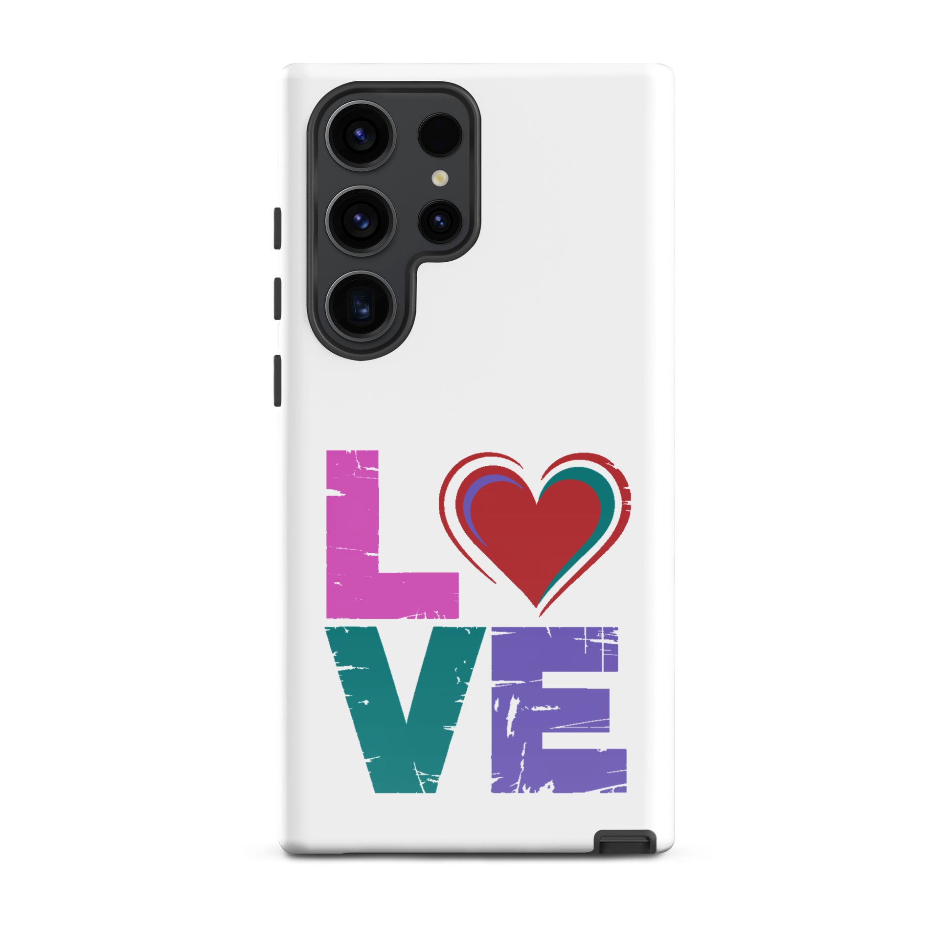 Tough case for Samsung Galaxy Phones featuring colorful design with the word 'LOVE' and a heart.
