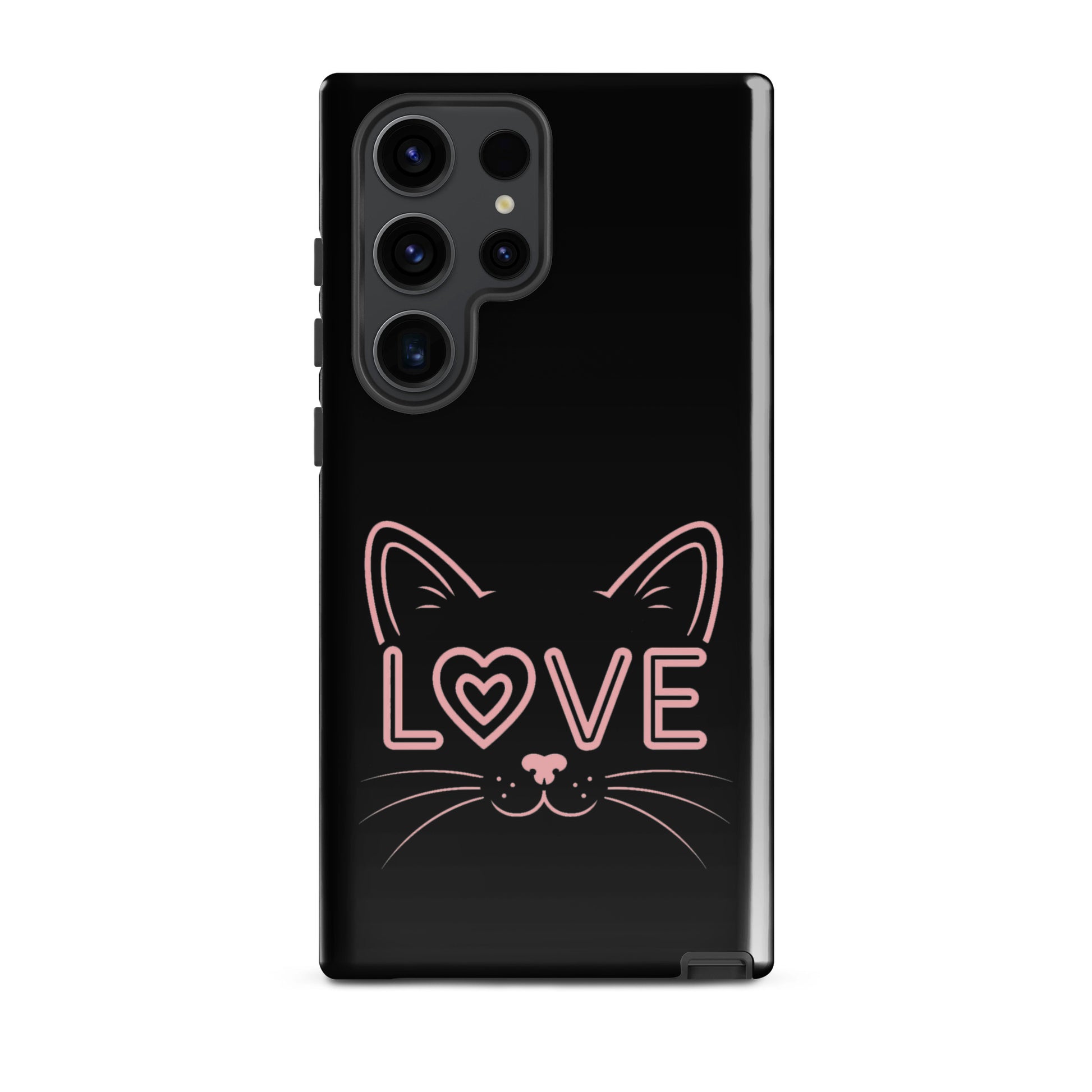 Cat Love Phone Case for Samsung Galaxy, featuring a minimalist cat face design with 'love' accent.