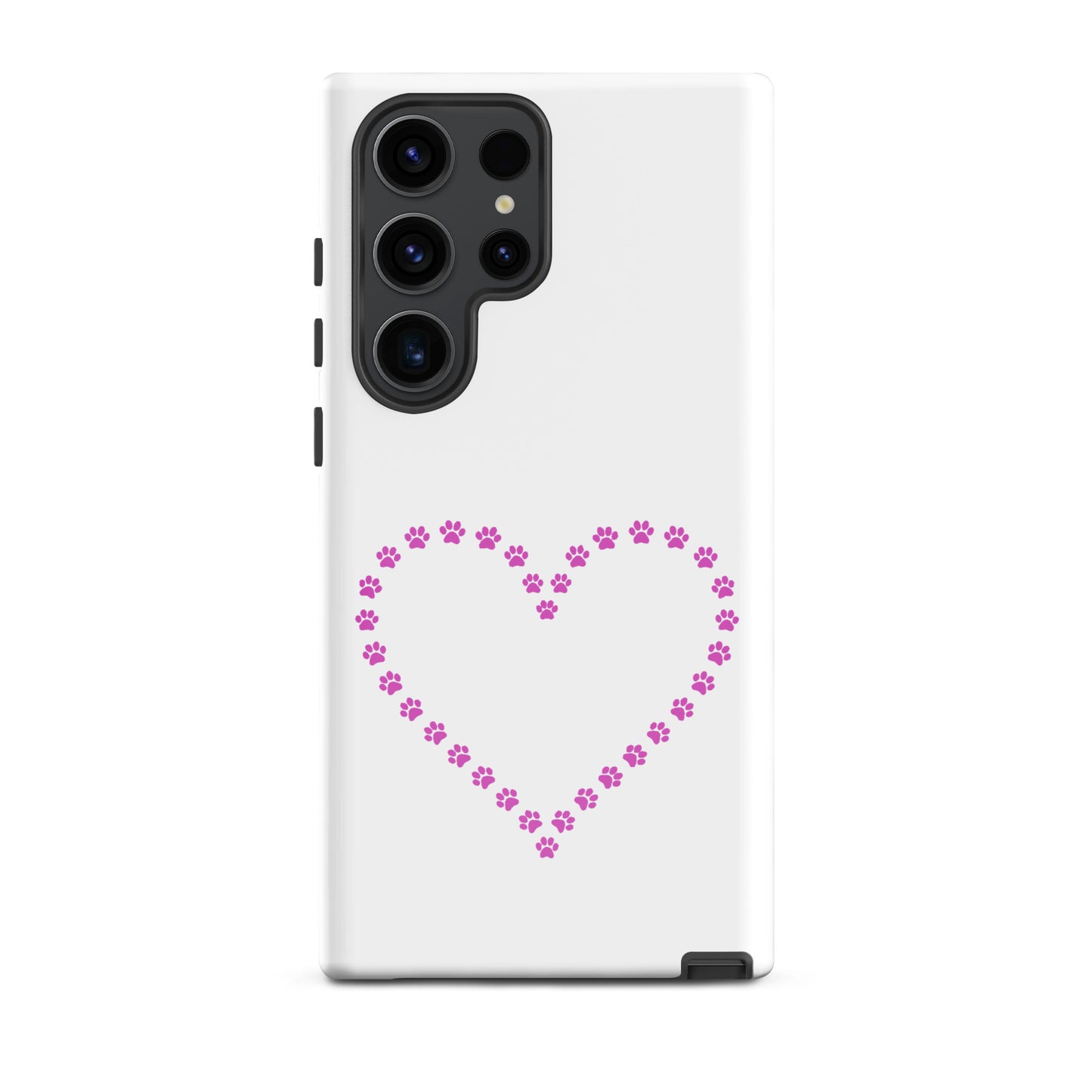 Phone Case for Samsung Galaxy featuring a heart design made of pink paw prints, perfect for pet lovers.