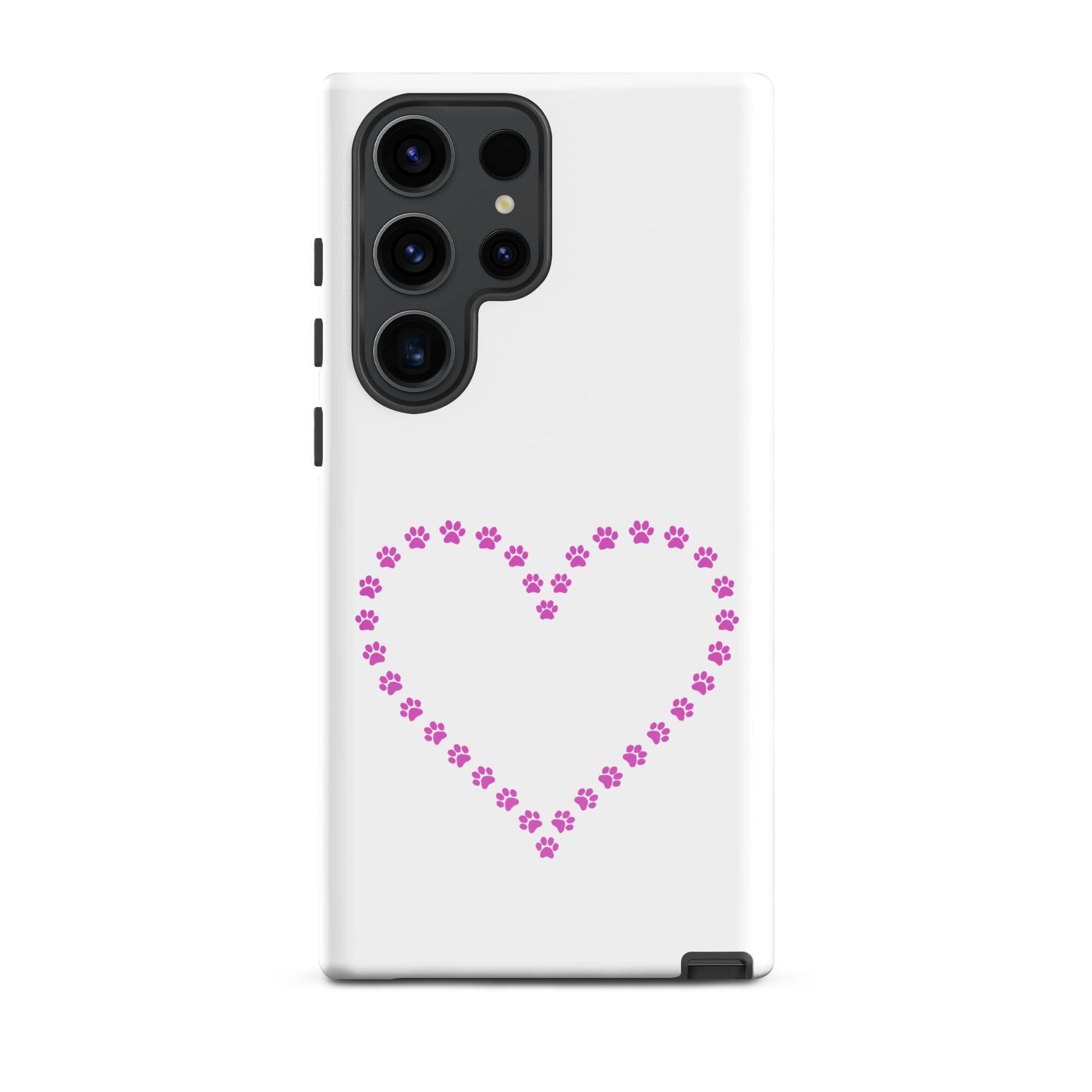 Phone Case for Samsung Galaxy featuring a heart design made of pink paw prints, perfect for pet lovers.