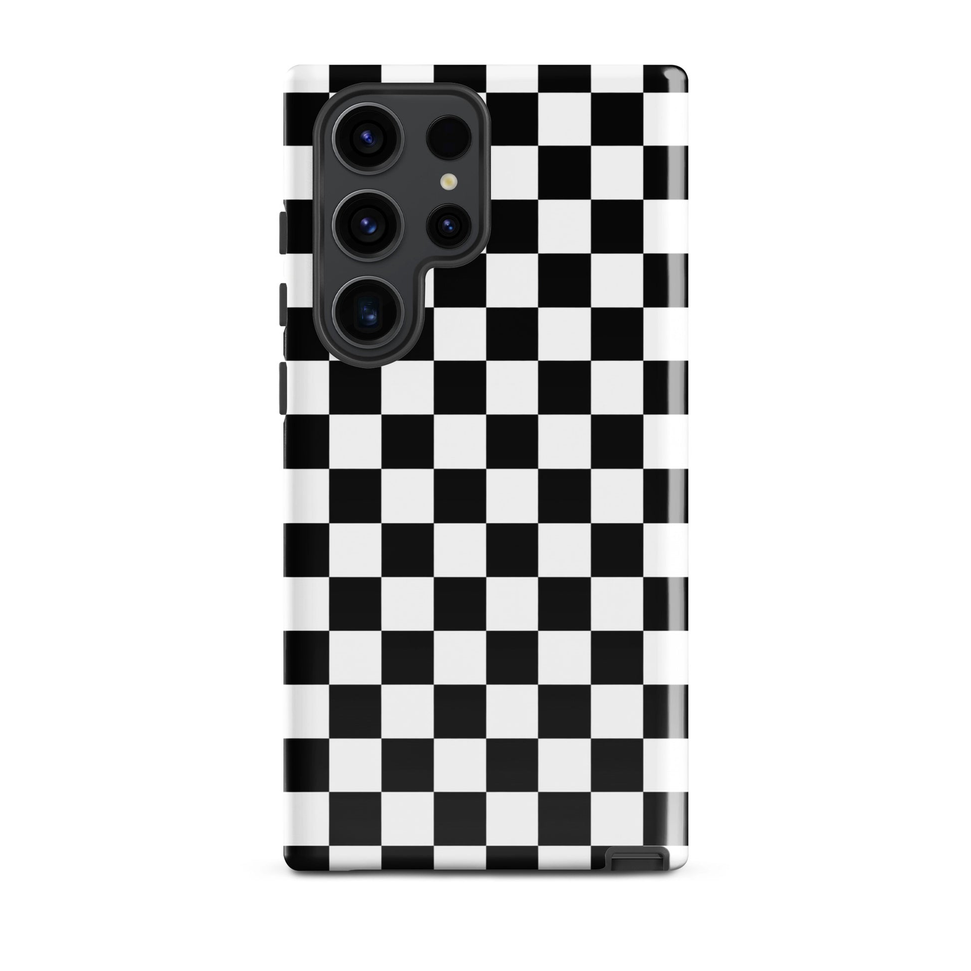 Phone Case with bold black-and-white checkered pattern for Samsung Galaxy, stylish and protective design.