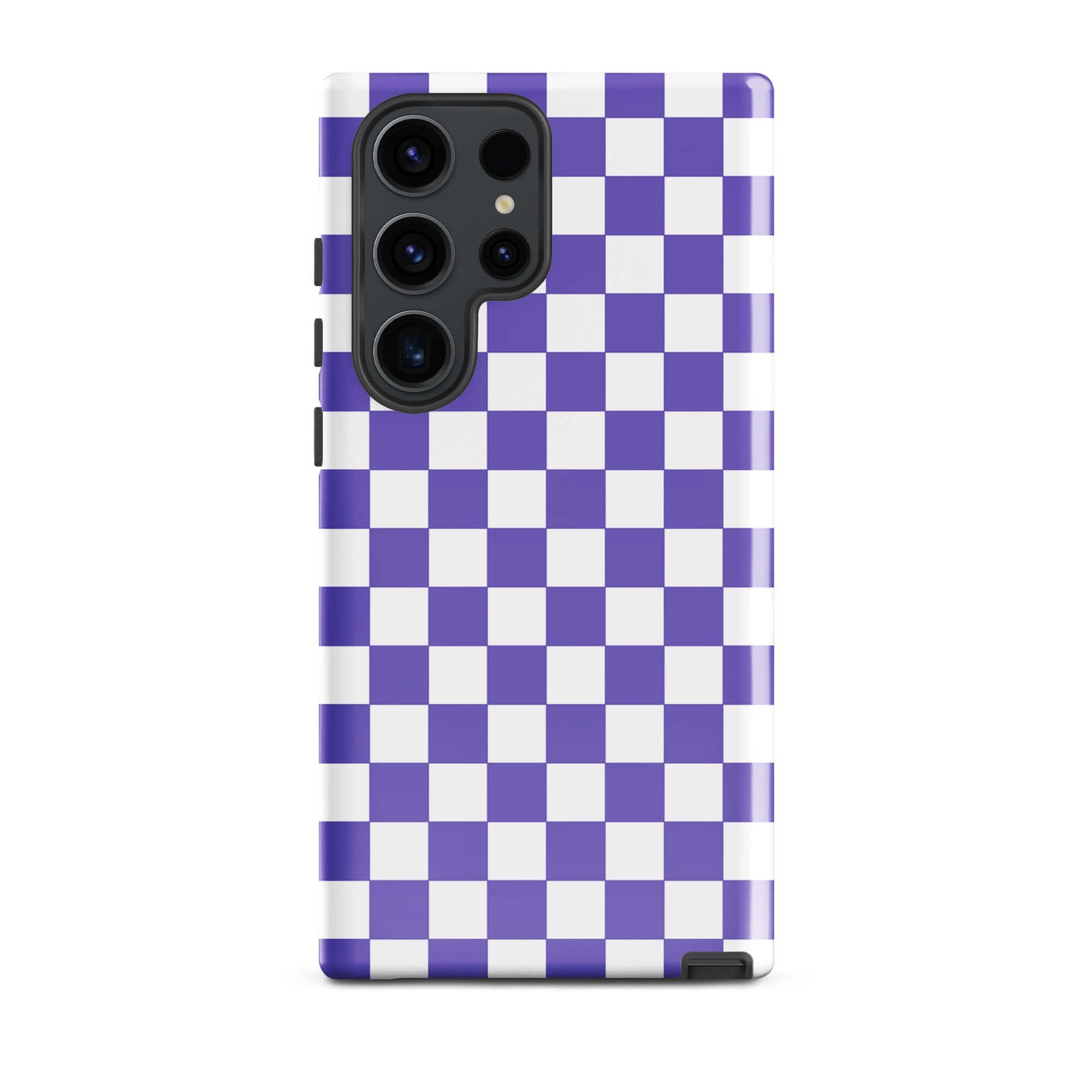 Purple and white checkered Phone Case for Samsung Galaxy showcasing stylish design and playful personality.